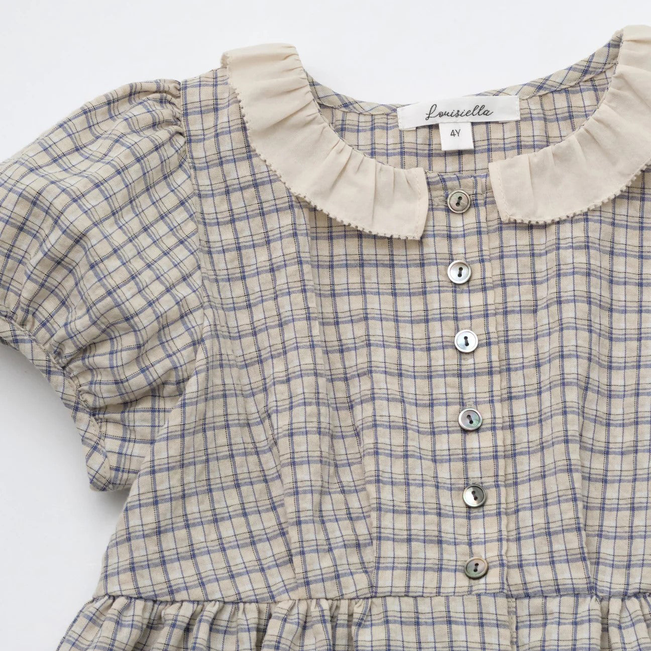 Girls Doll Collar Blue Plaid Cotton Dress