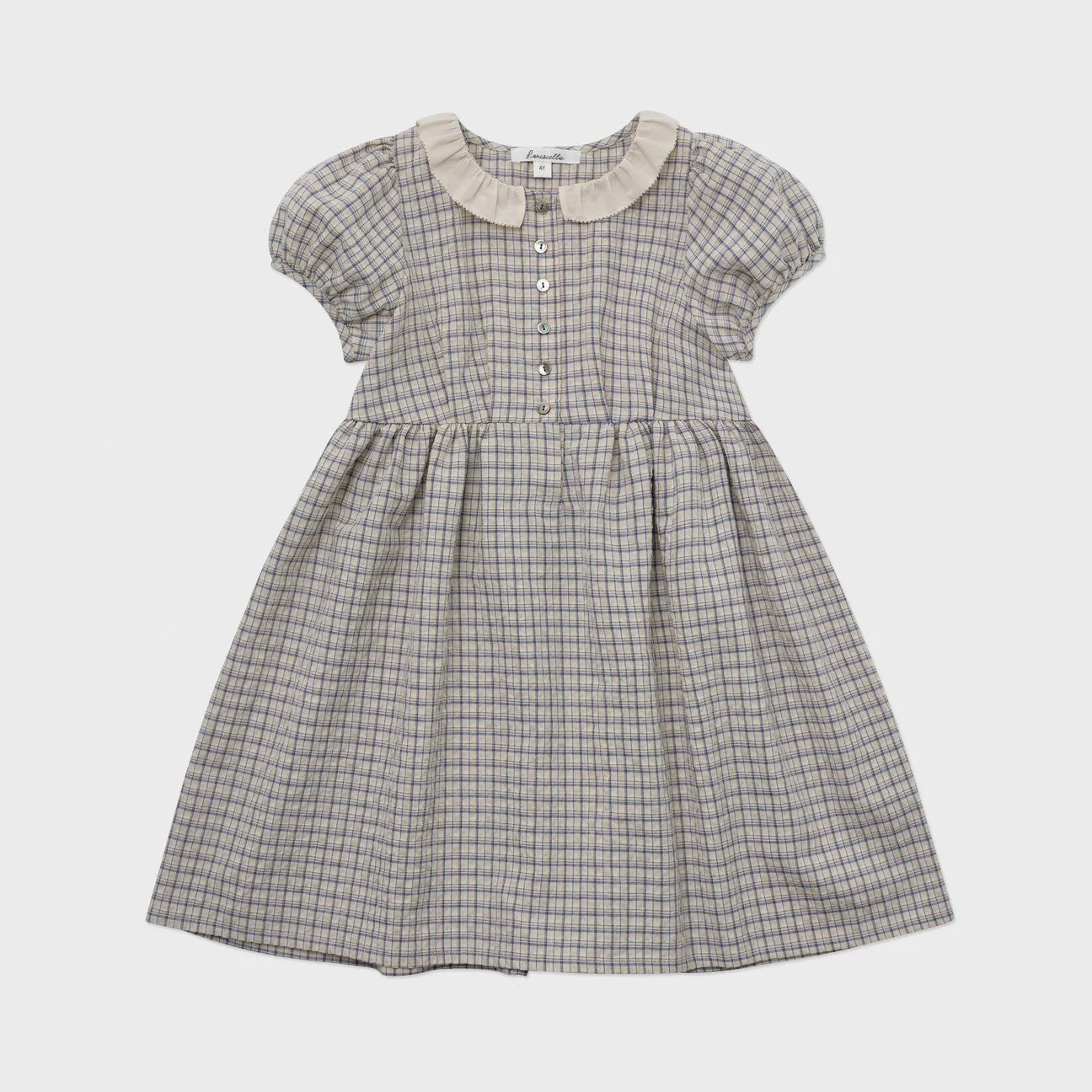 Girls Doll Collar Blue Plaid Cotton Dress