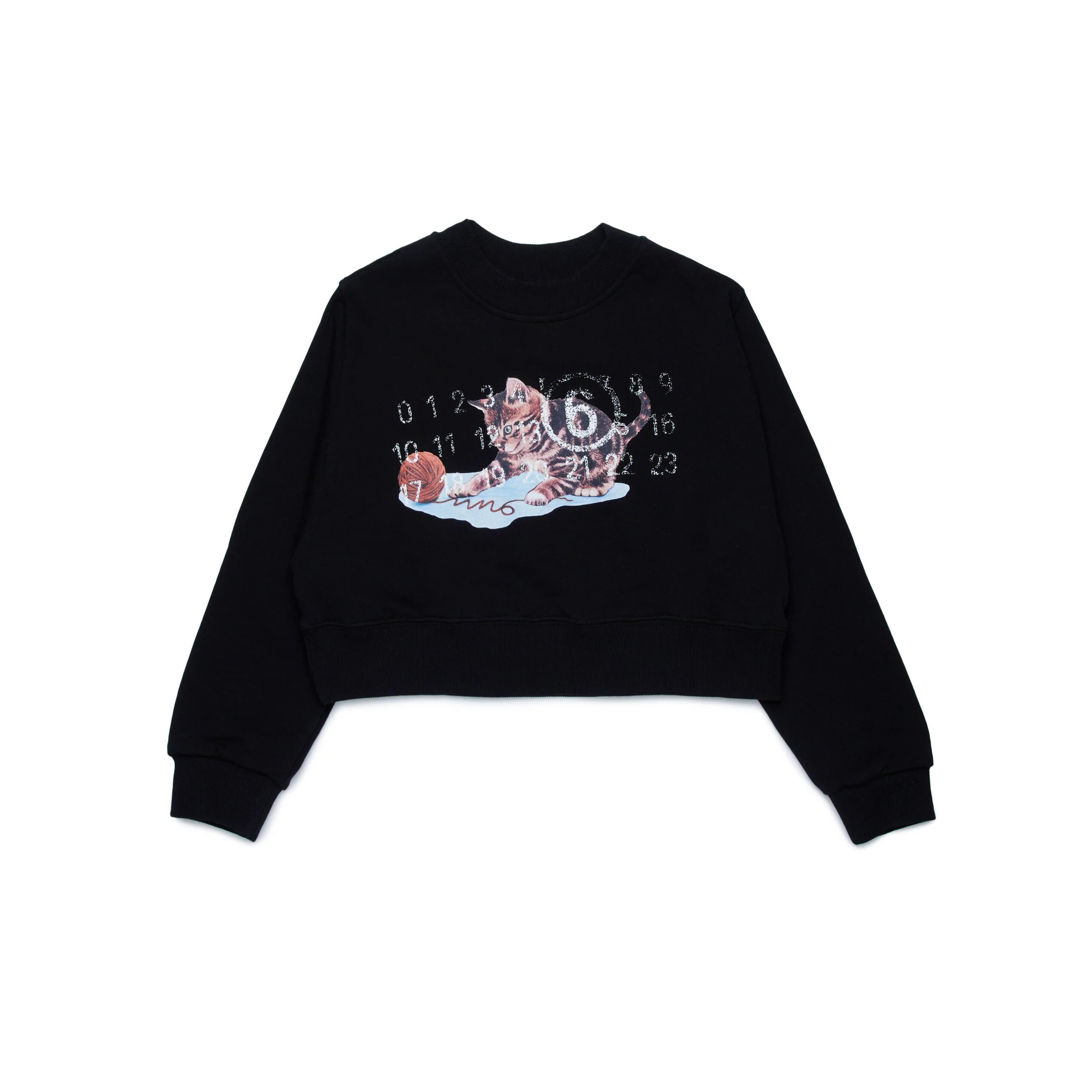 Girls Black Printed Cotton Sweatshirt