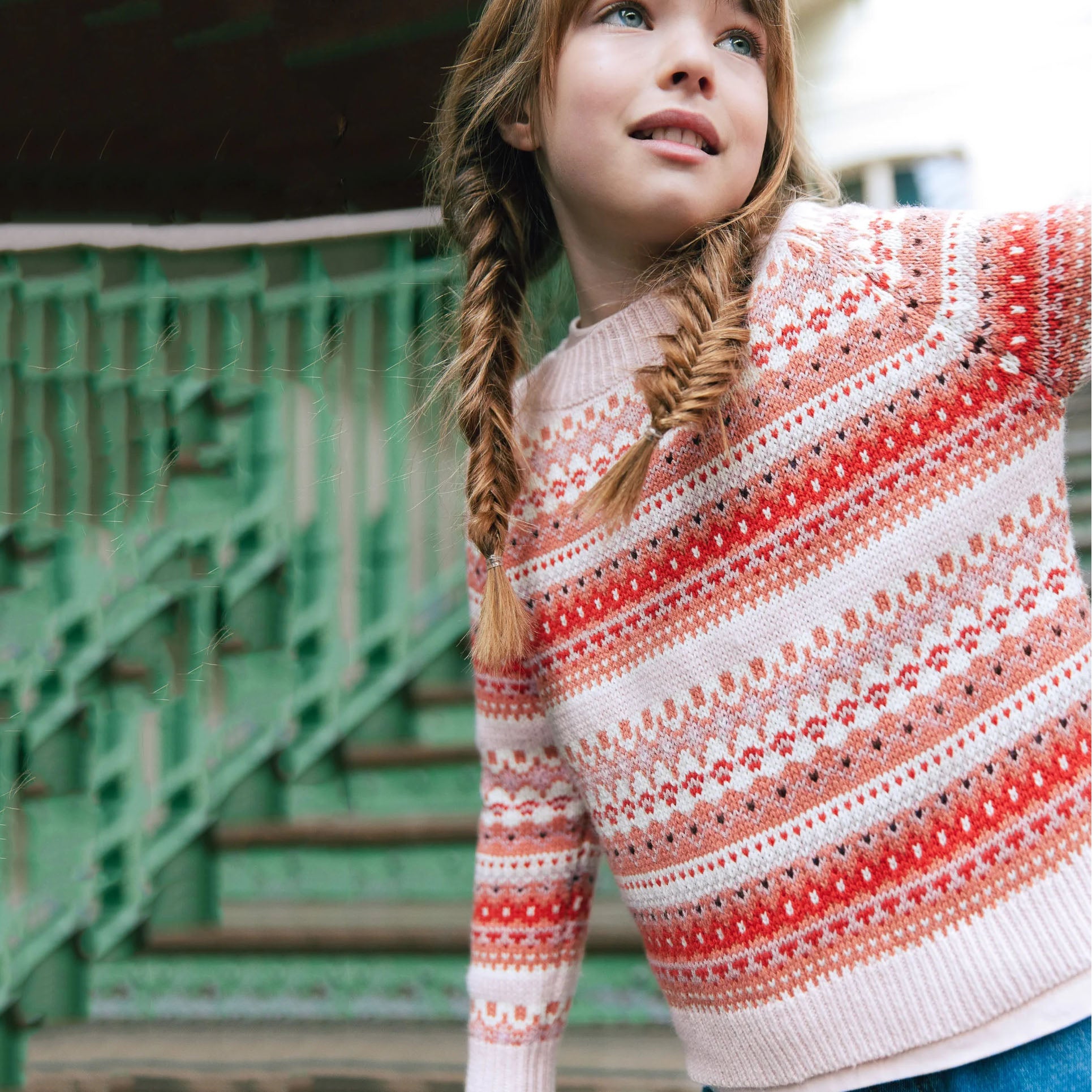 Girls Pink Jacquard Sweater