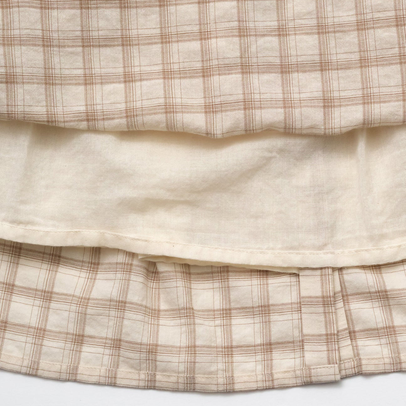 Girls Beige Cotton Plaid Dress