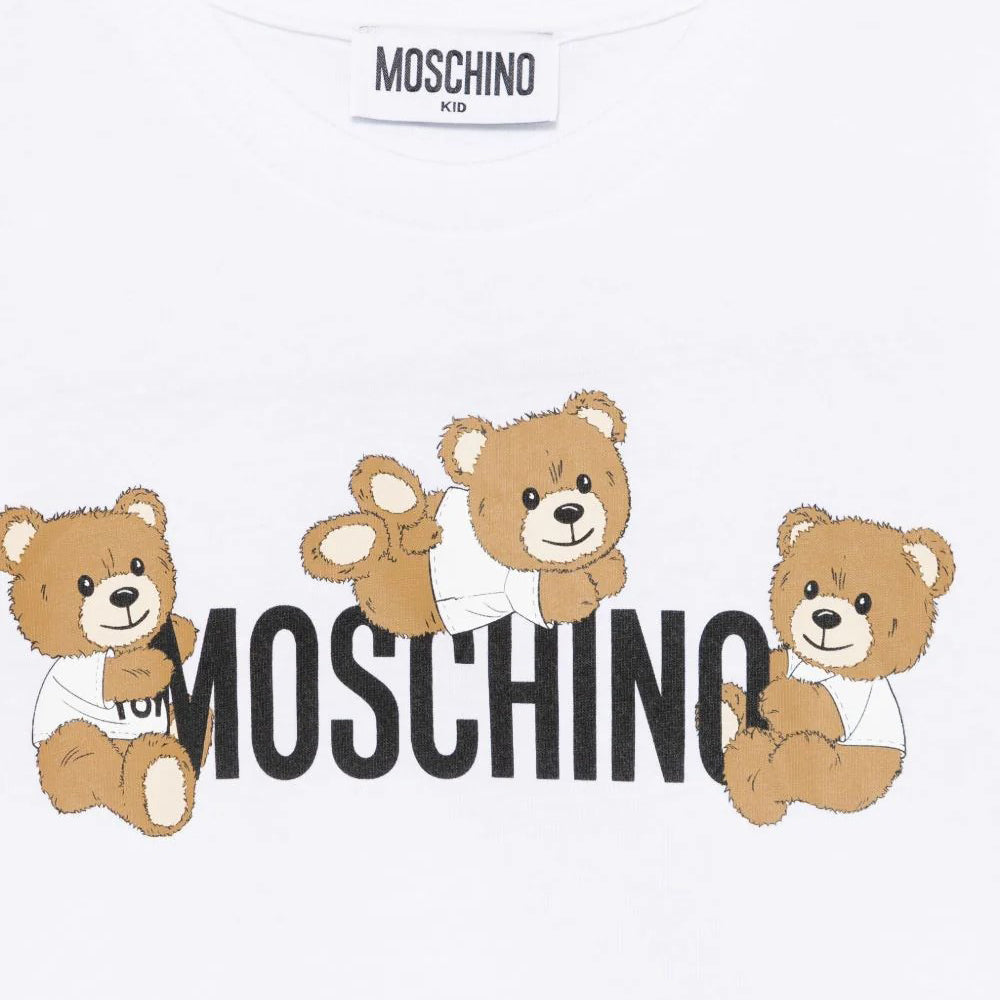 Boys & Girls White Printed Logo Cotton T-Shirt