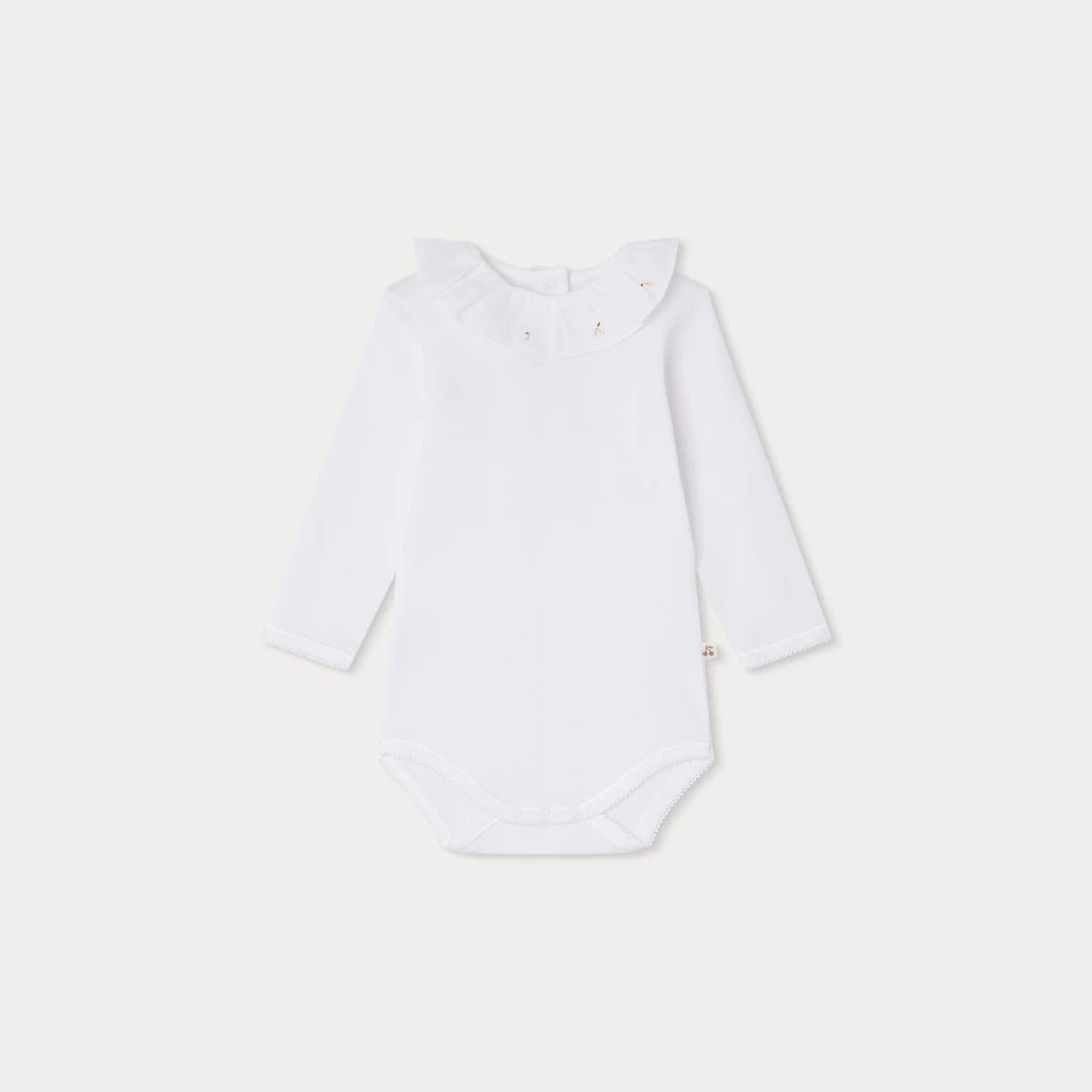 Baby Girls White Ruffled Cotton Babysuit