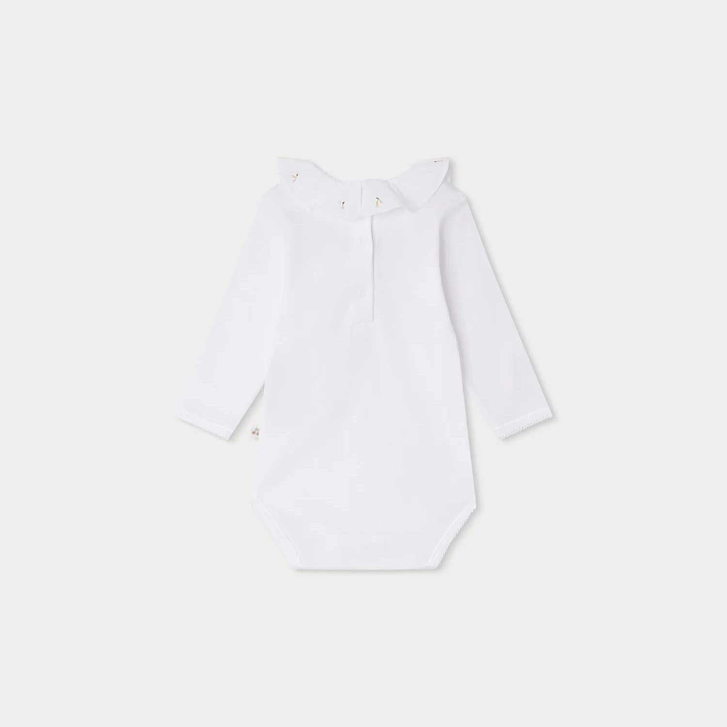 Baby Girls White Ruffled Cotton Babysuit