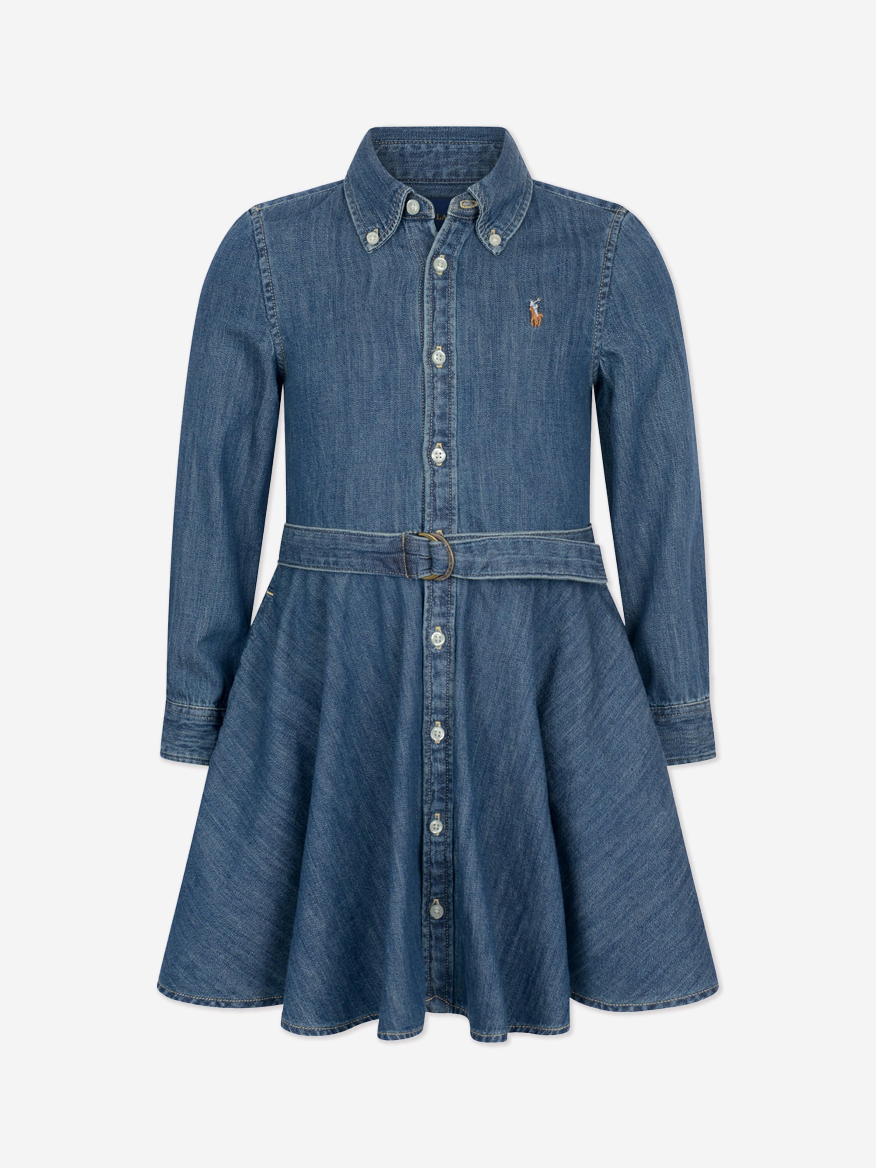 Ralph Lauren Girls Blue Cotton Denim Shirt Dress