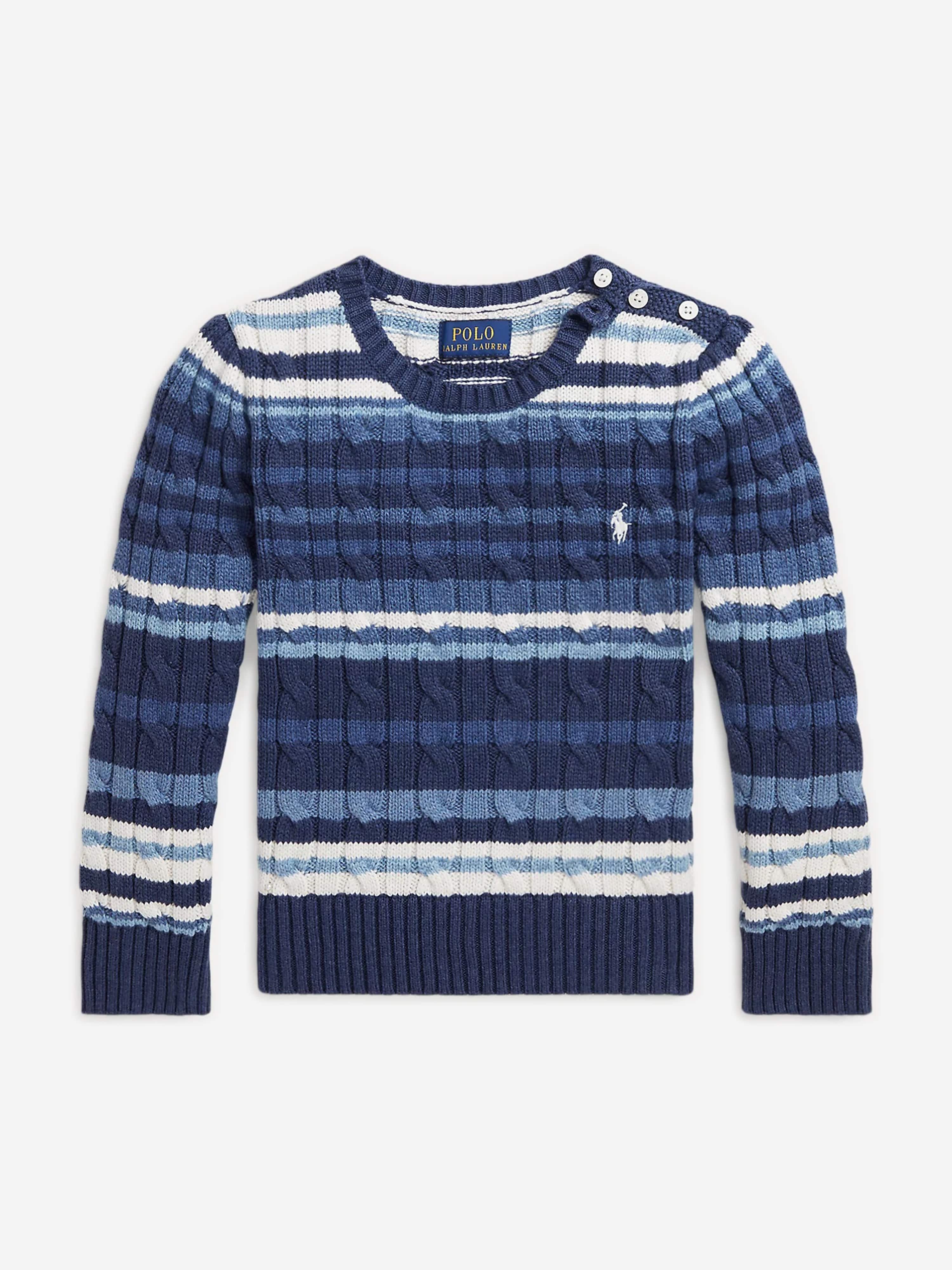 Ralph Lauren Girls Striped Logo Jumper in Blue