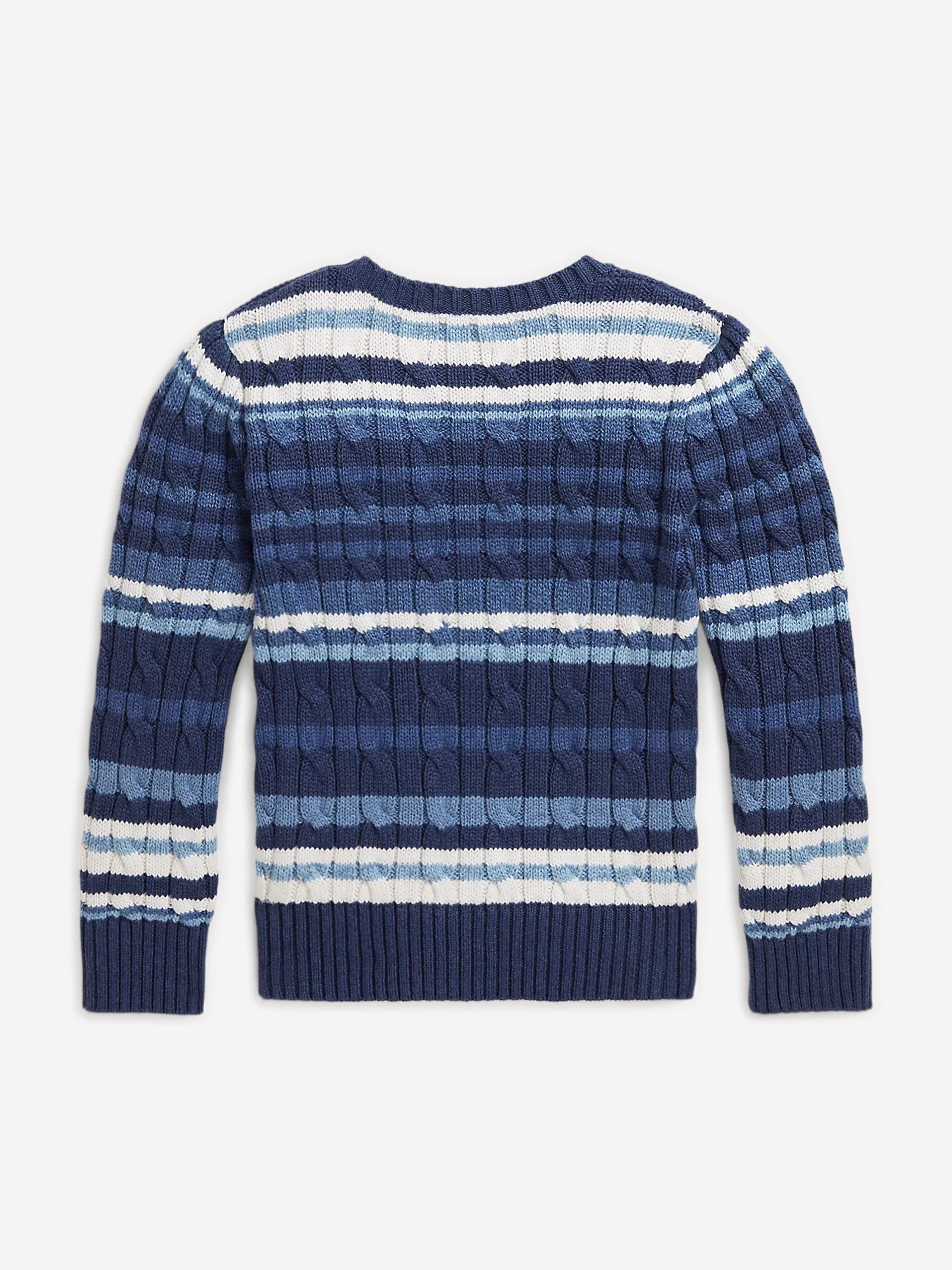 Ralph Lauren Girls Striped Logo Jumper in Blue