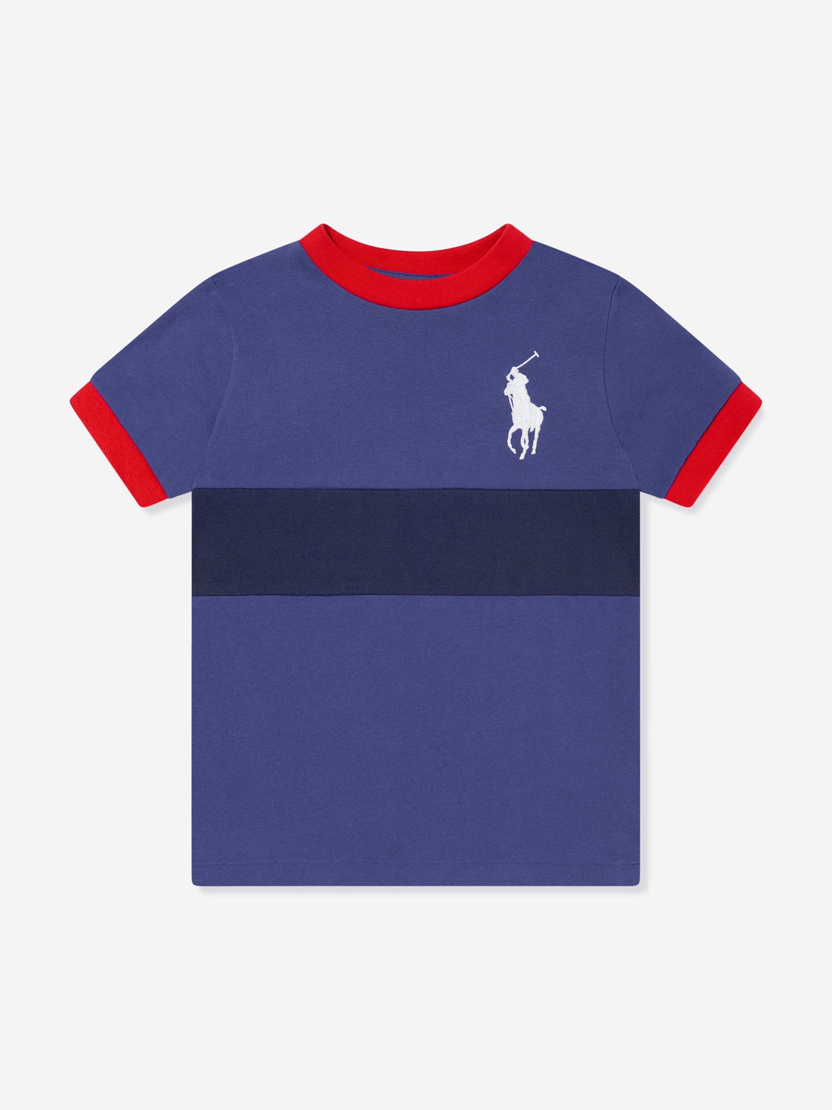 Ralph Lauren Boys Logo Stripe T-Shirt in Navy