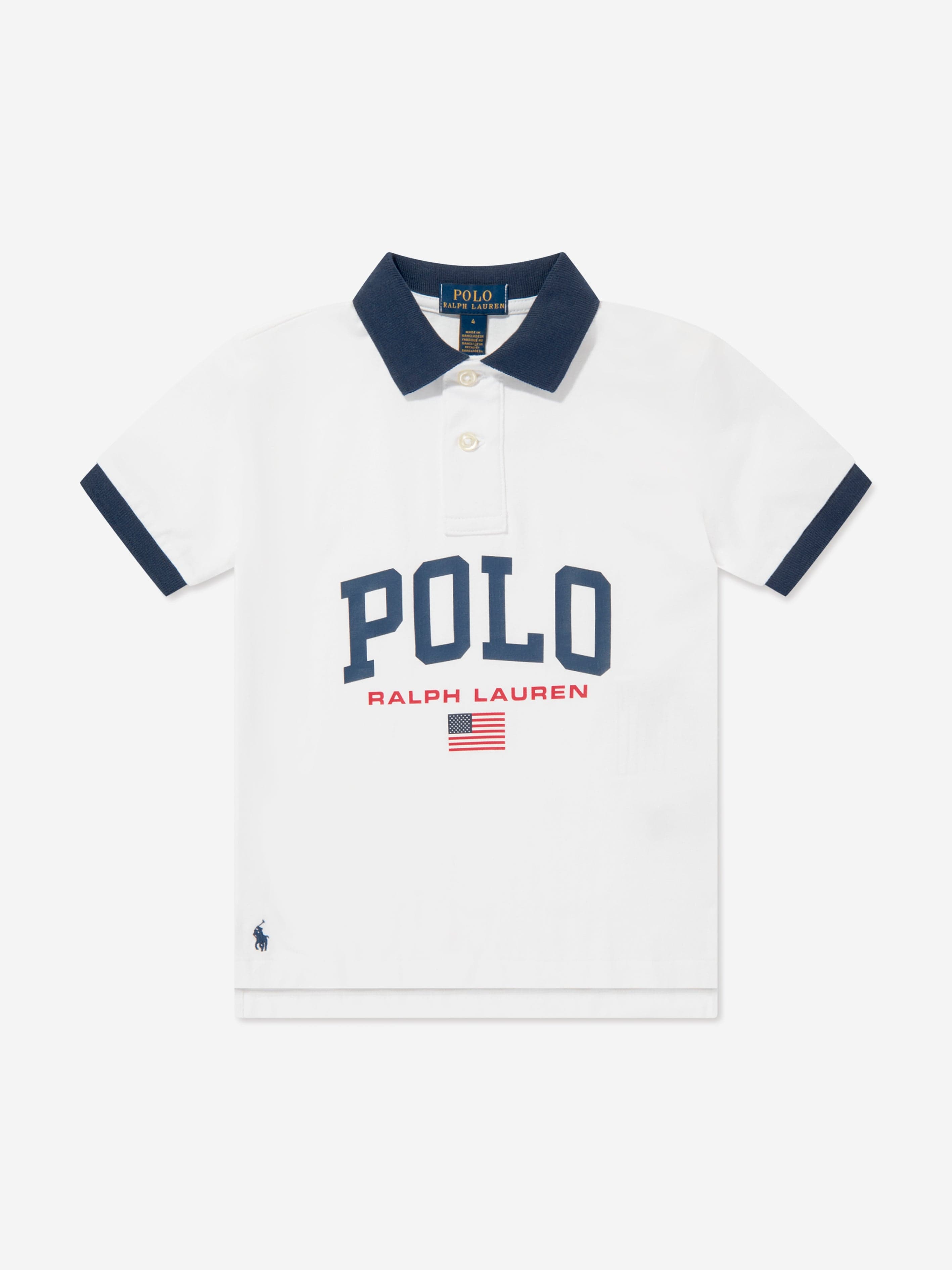 Ralph Lauren Boys Flag Polo Shirt in White