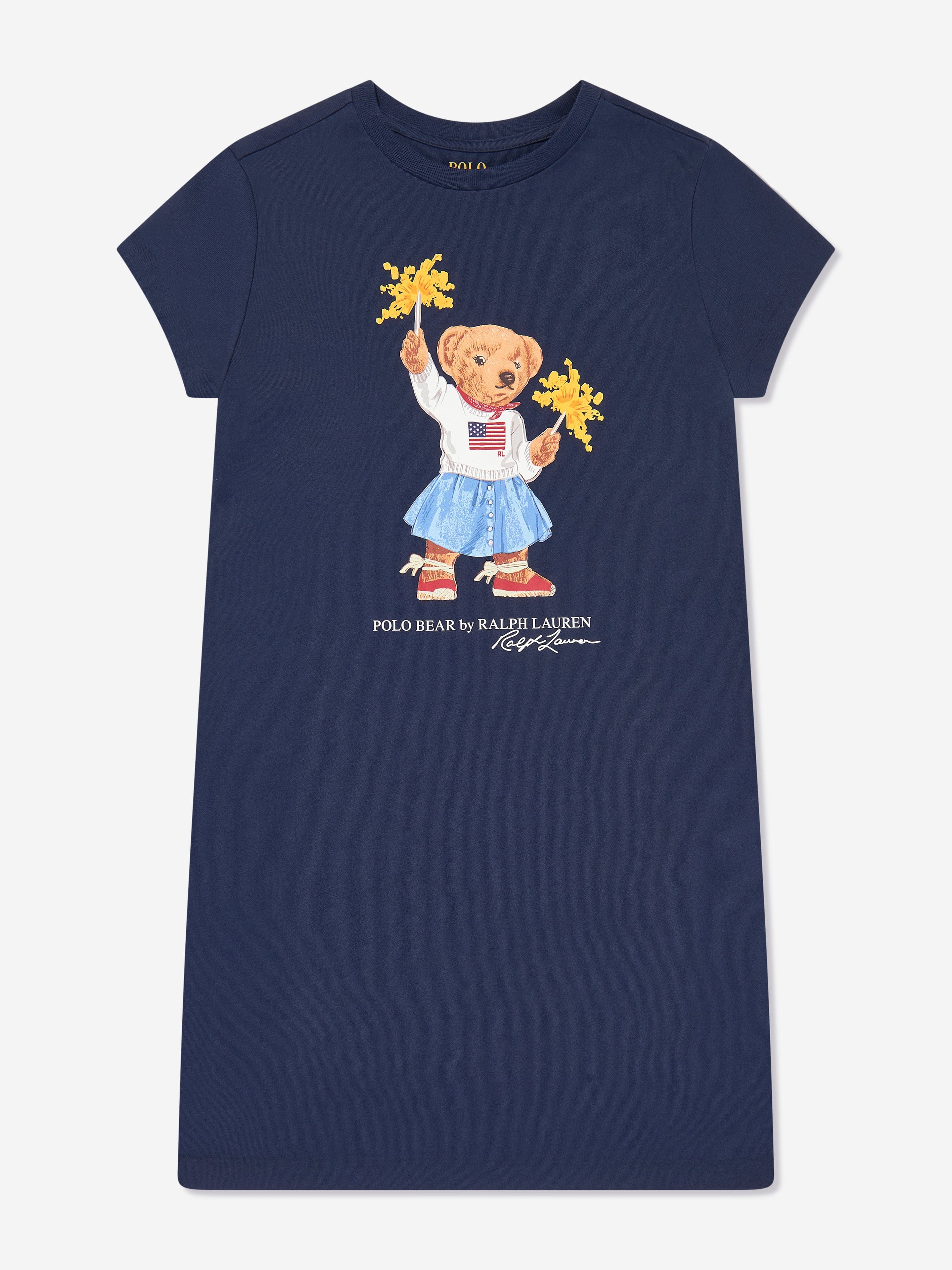 Ralph Lauren Girls Sparkle Bear Jersey Dress in Navy