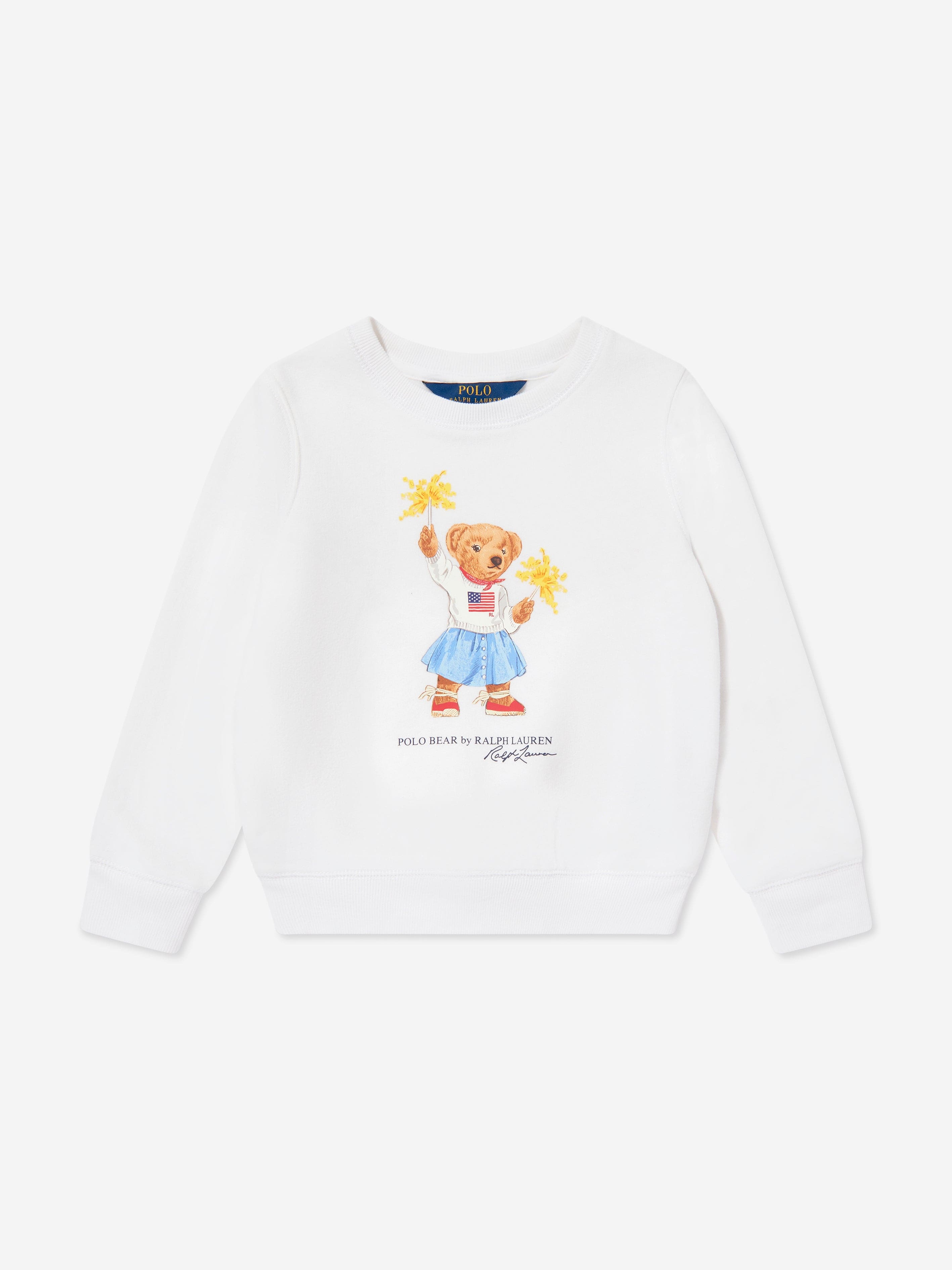 Ralph Lauren Girls Sparkle Bear Sweatshirt in White