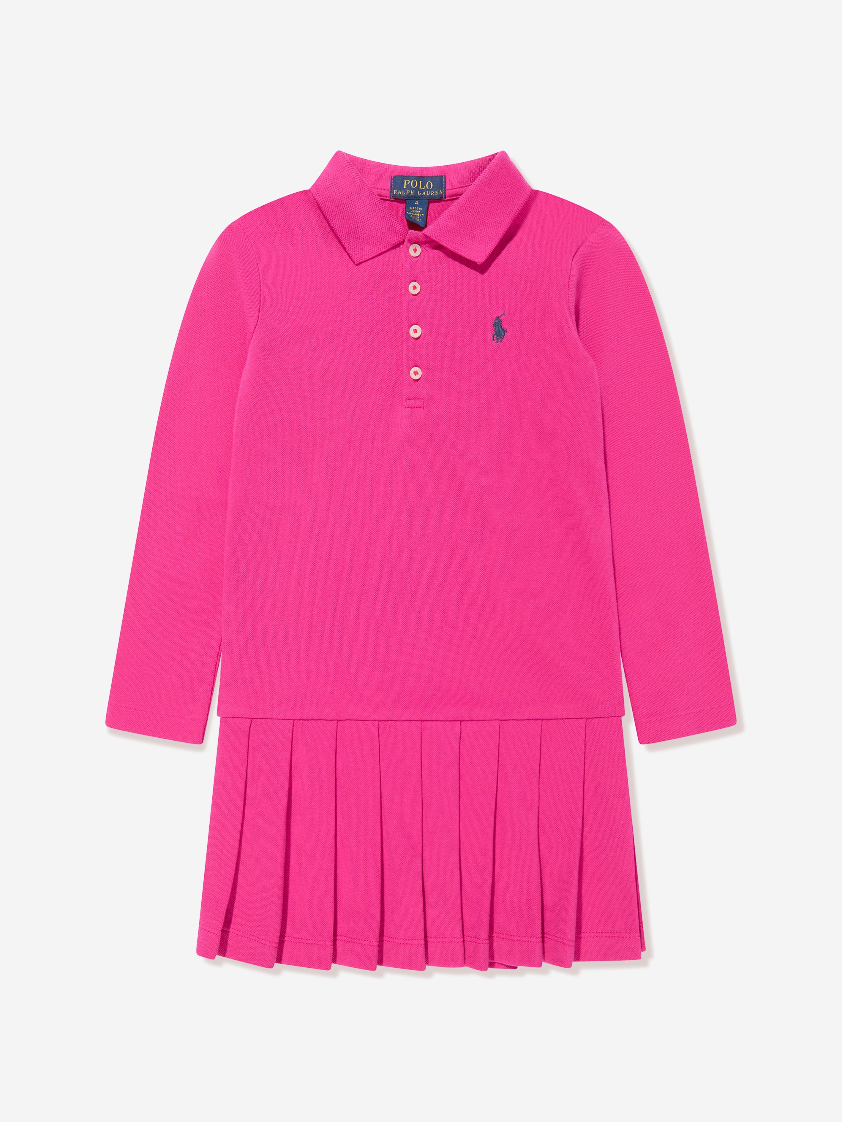 Ralph Lauren Girls Long Sleeve Polo Dress in Pink