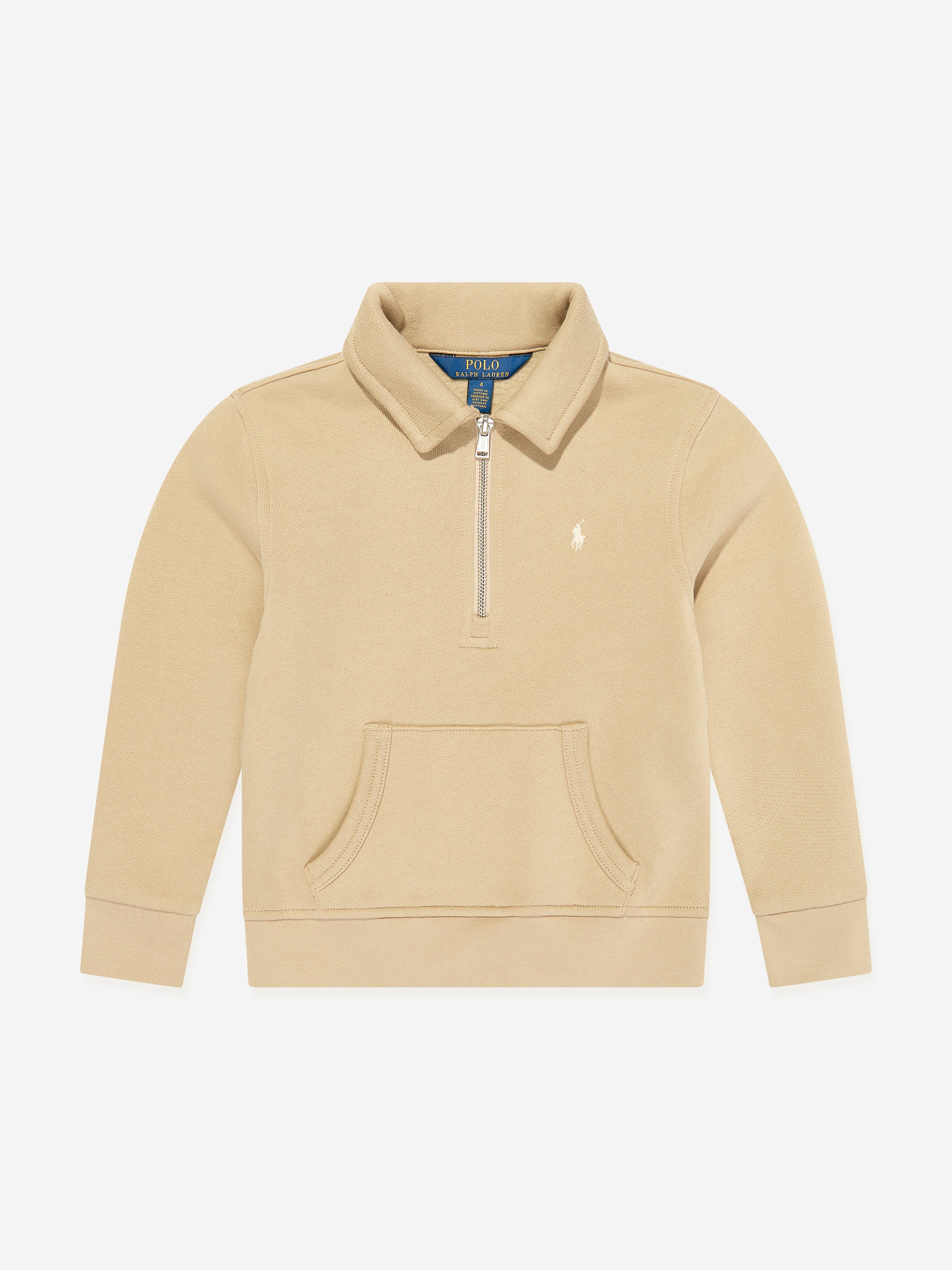 Ralph Lauren Boys Half Zip Sweatshirt in Beige