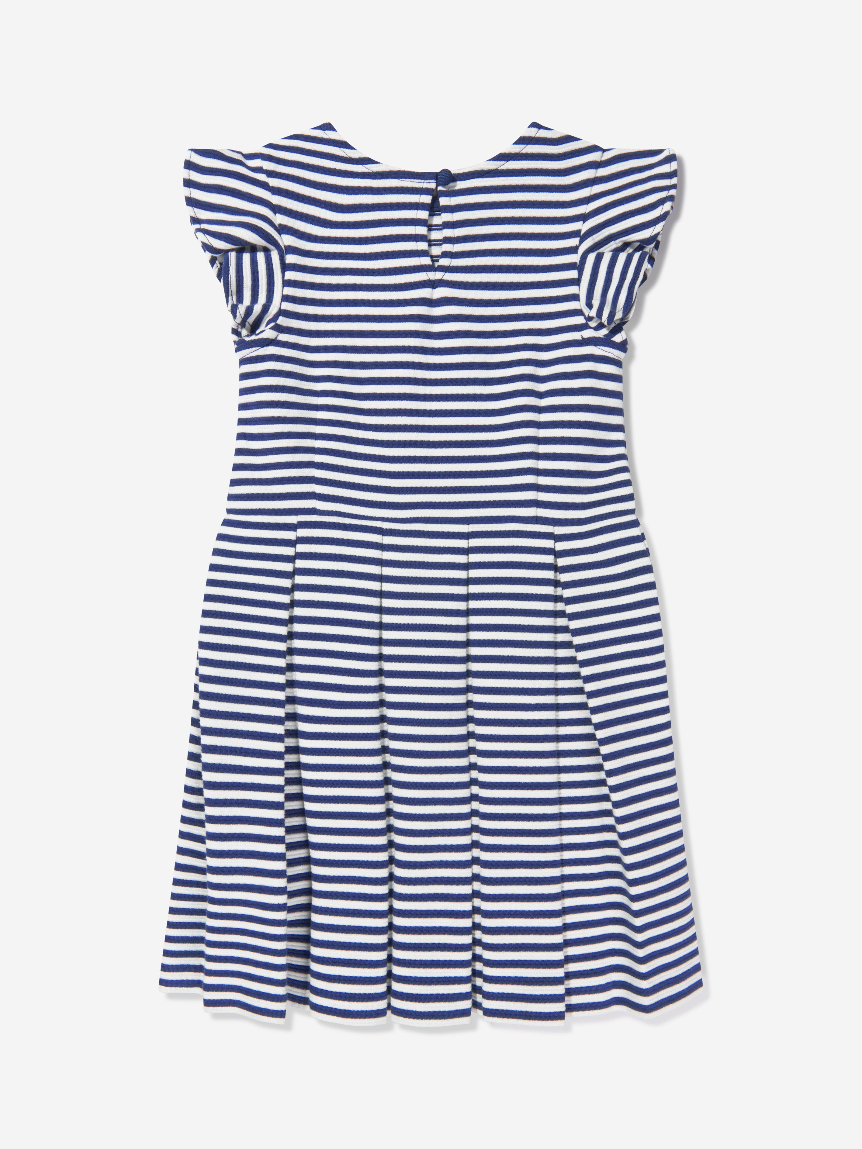 Girls Striped Ruffle Dress in Navy