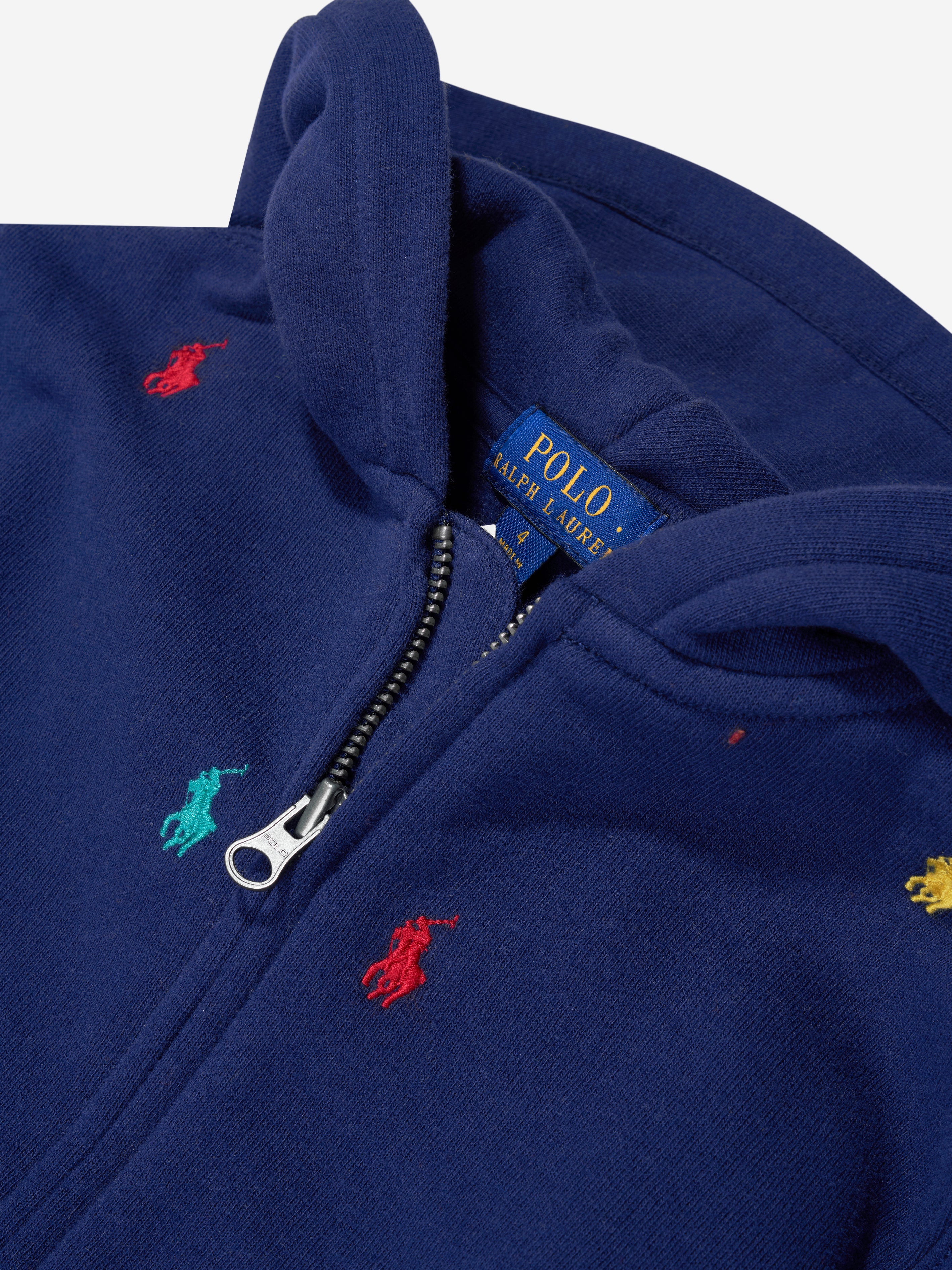 Boys Multi Logo Zip Up Top in Navy