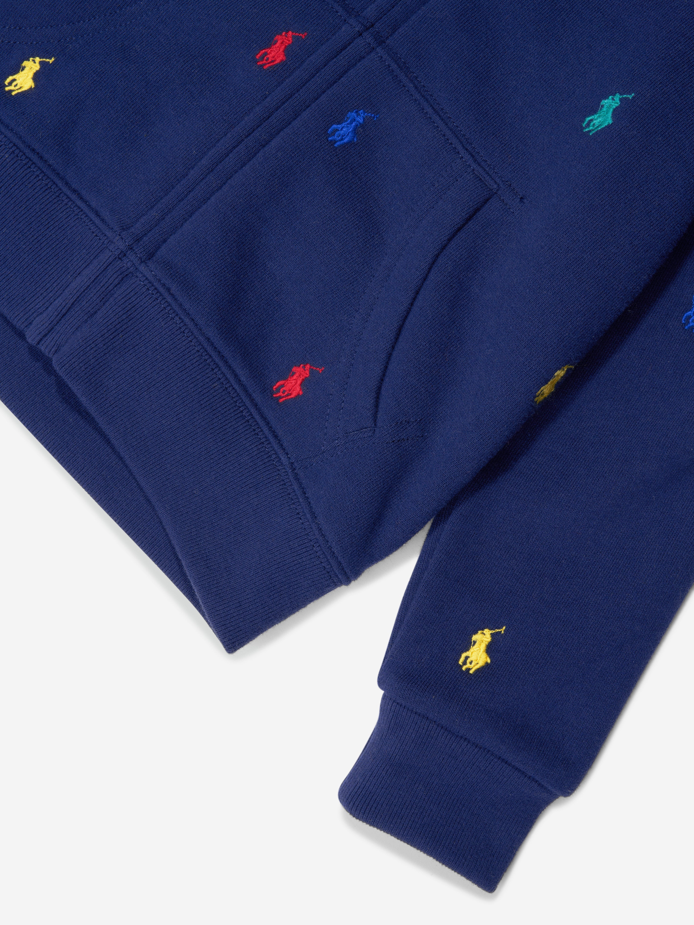 Boys Multi Logo Zip Up Top in Navy