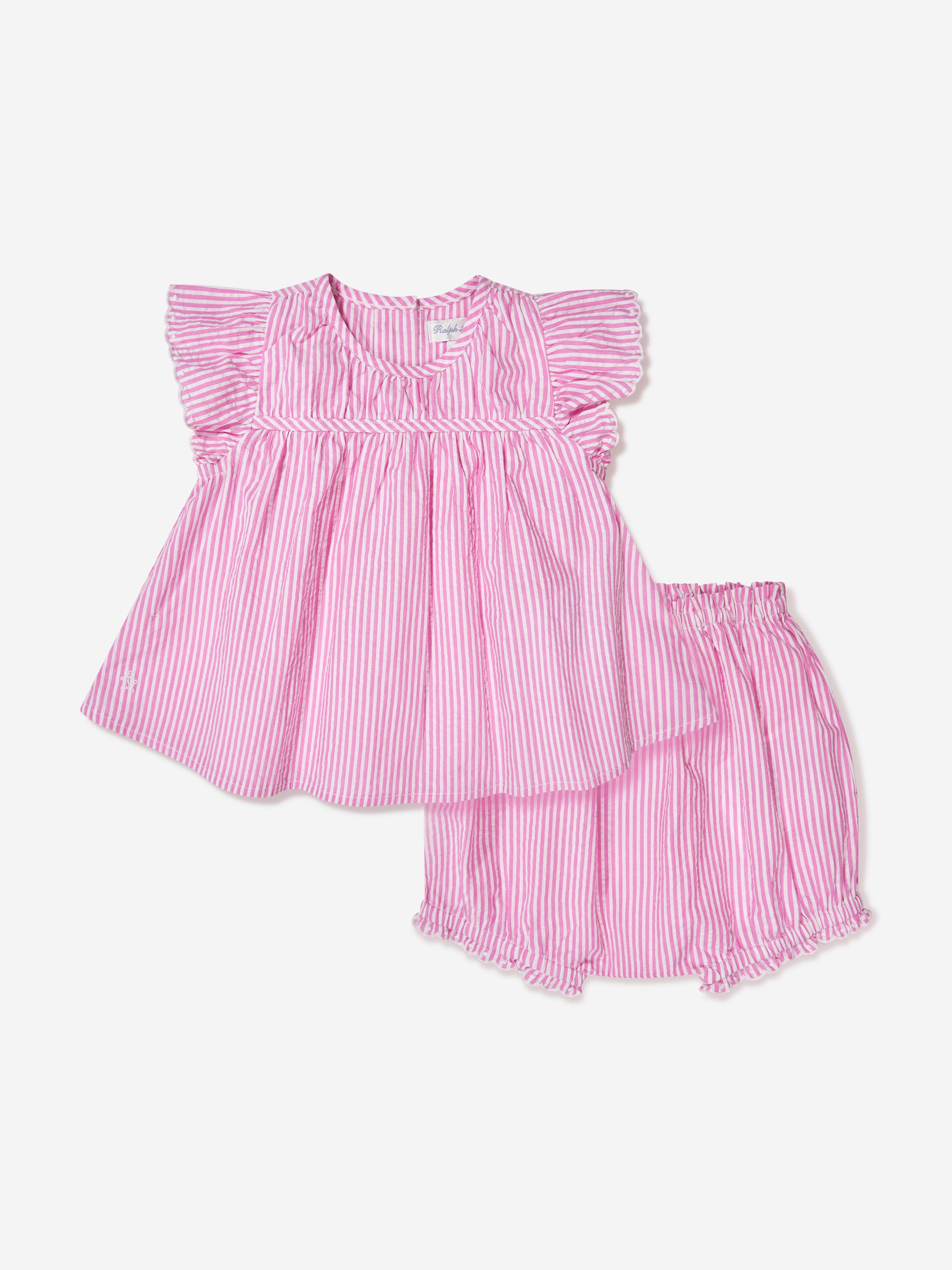 Baby Girls Striped Bloomer Short Set in Pink