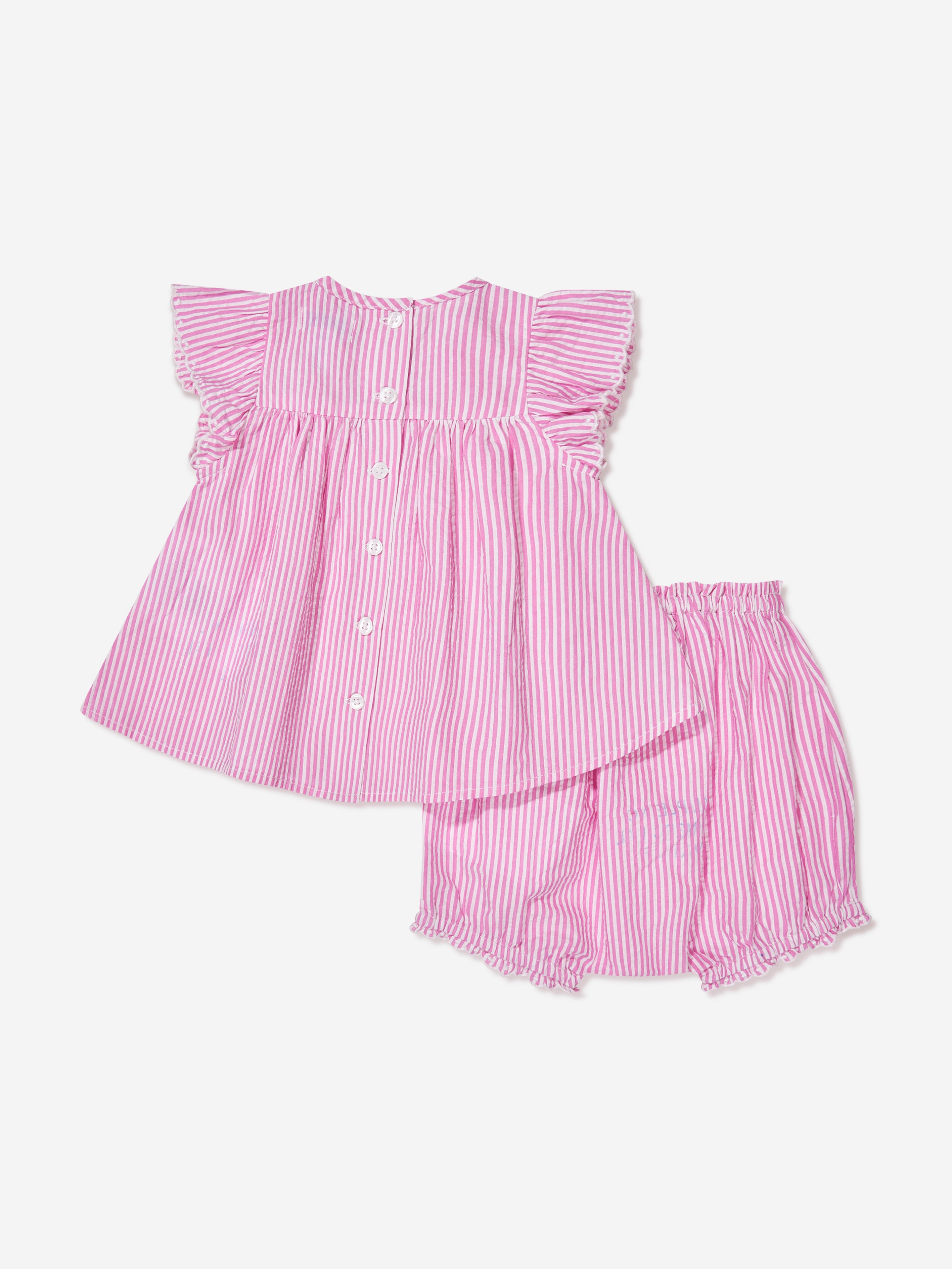 Baby Girls Striped Bloomer Short Set in Pink