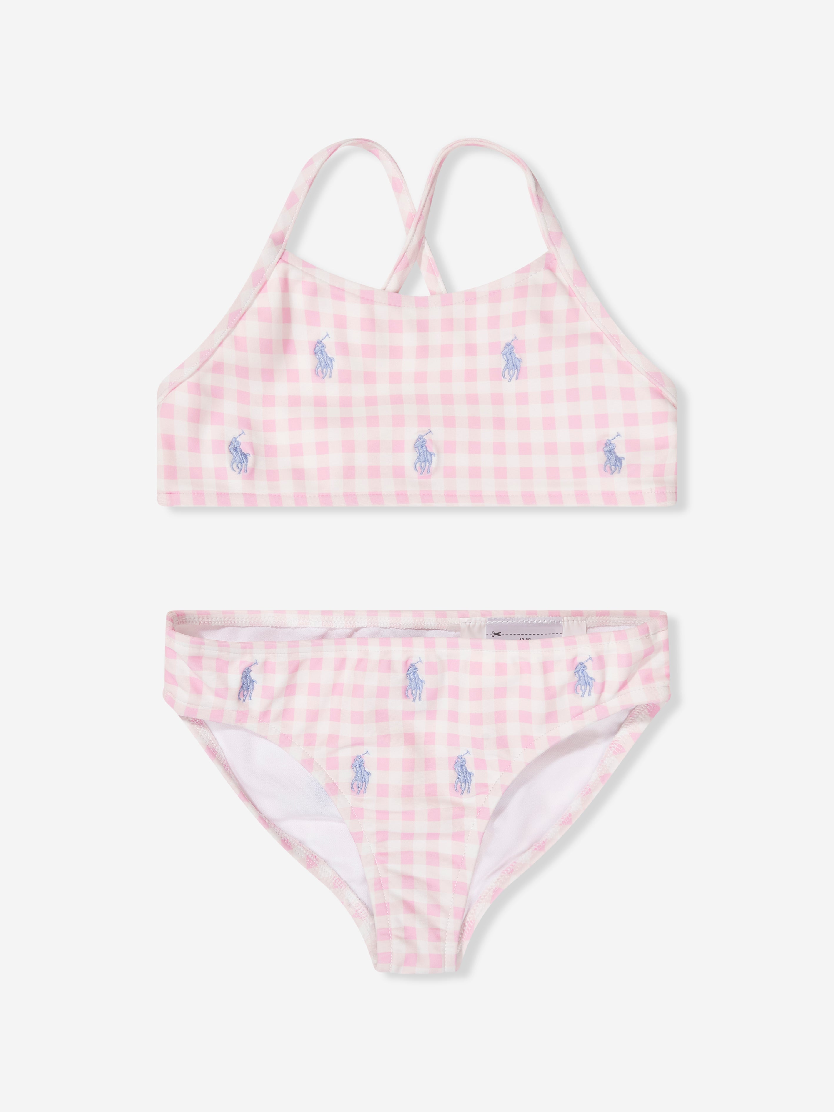 Girls Gingham Logo Bikini in Pink