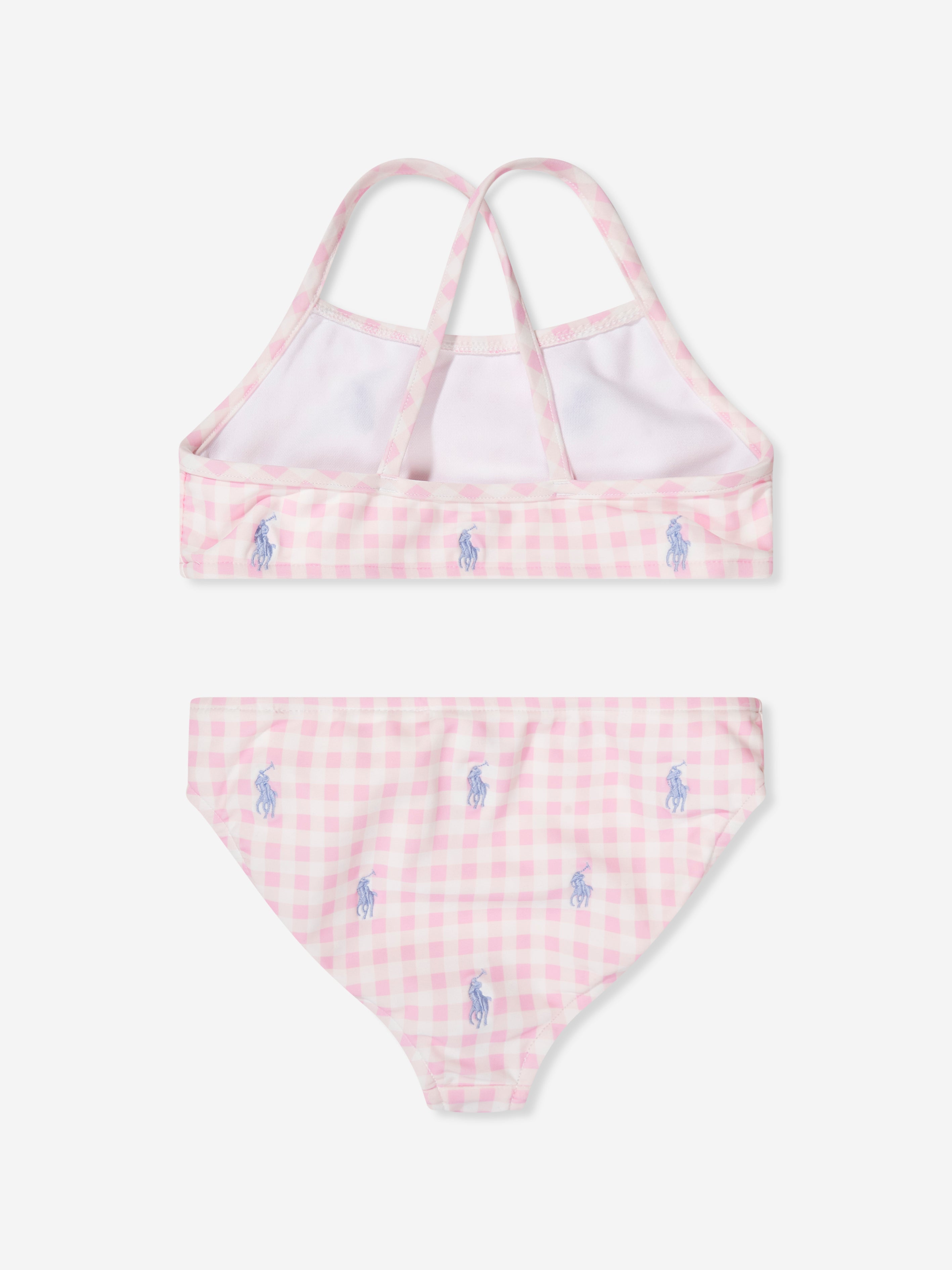 Girls Gingham Logo Bikini in Pink