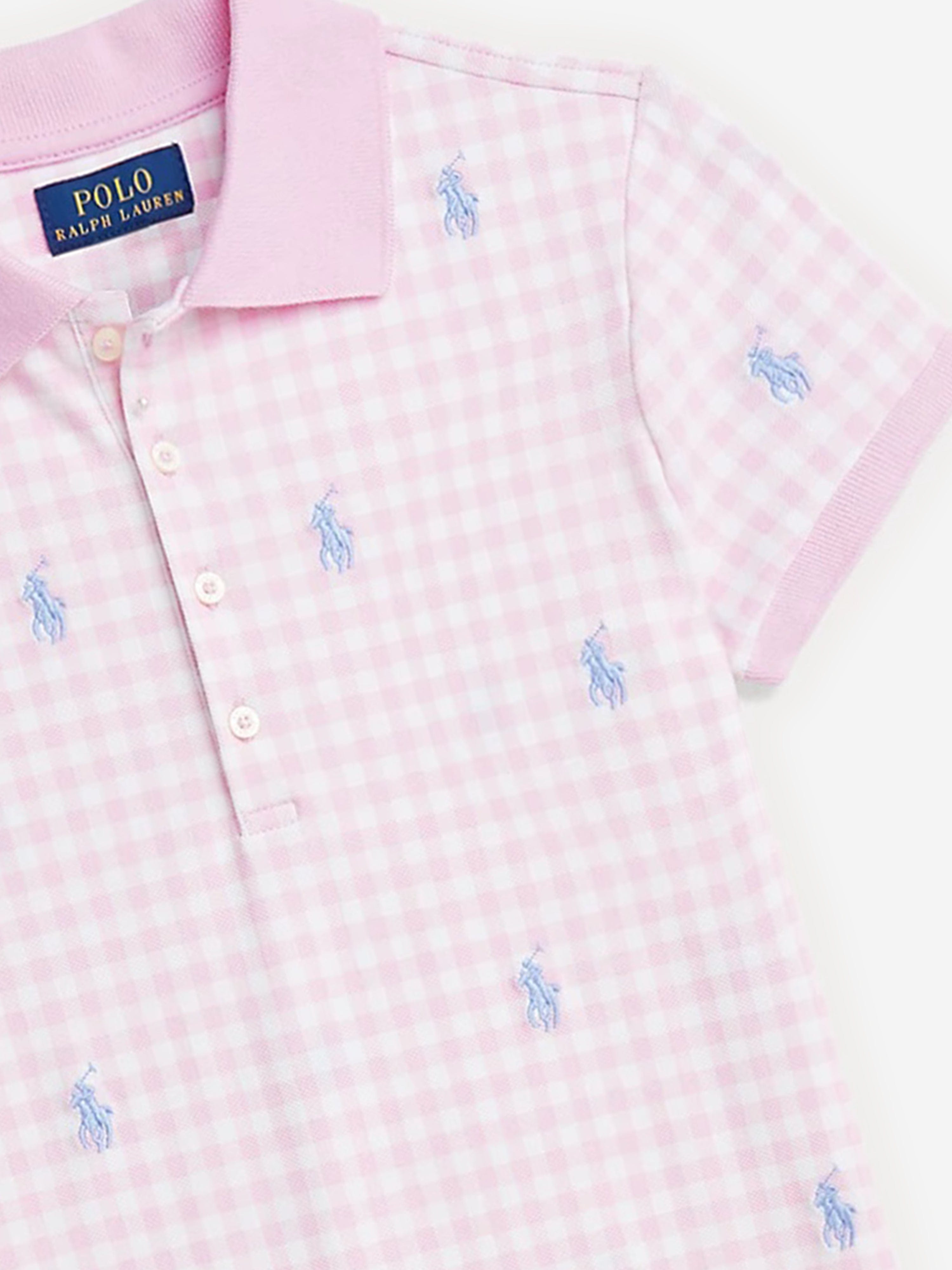 Ralph Lauren Girls Gingham Polo Dress in Pink