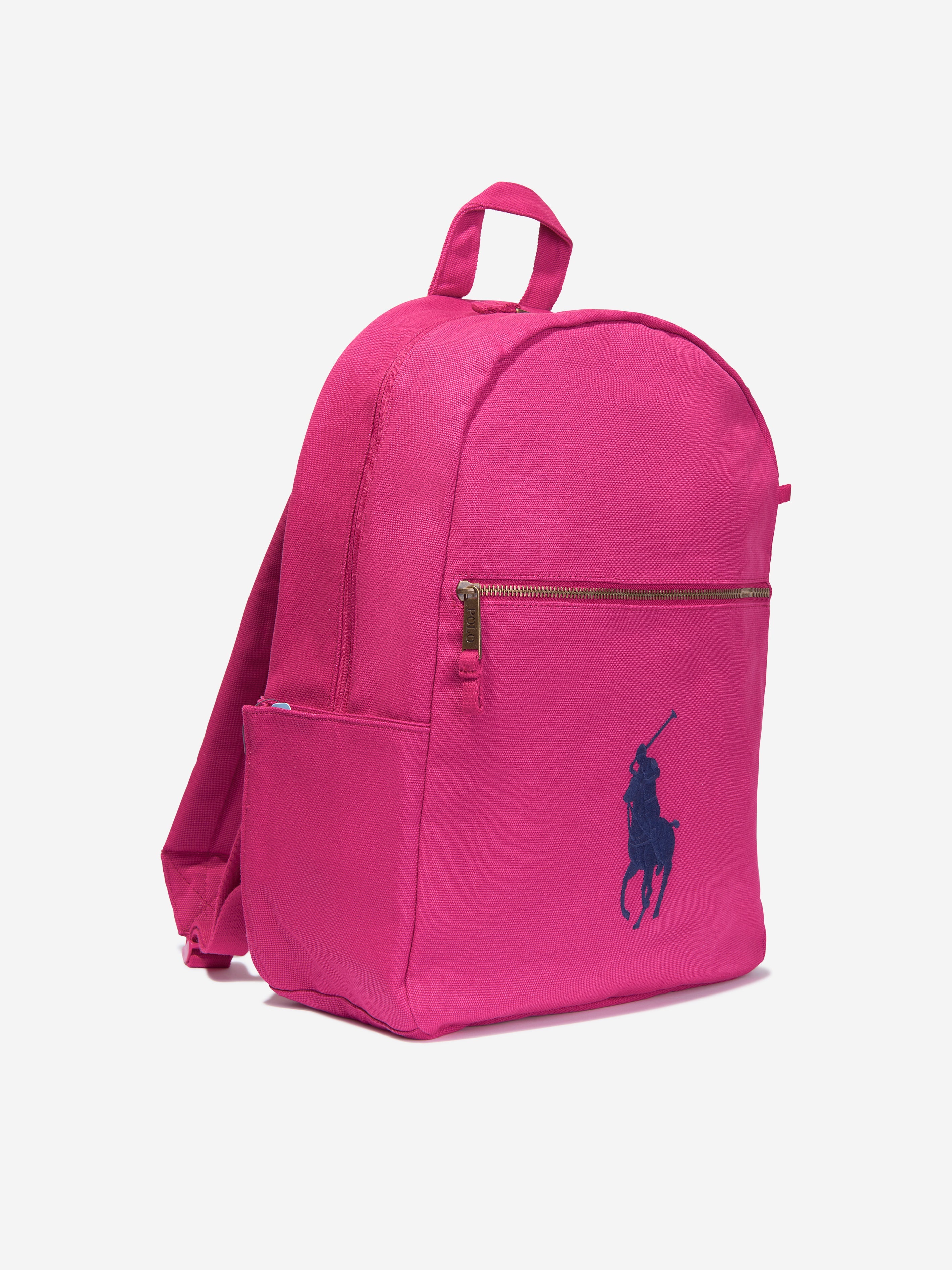 Girls Canvas School Backpack With Card Holder in Pink (42cm)