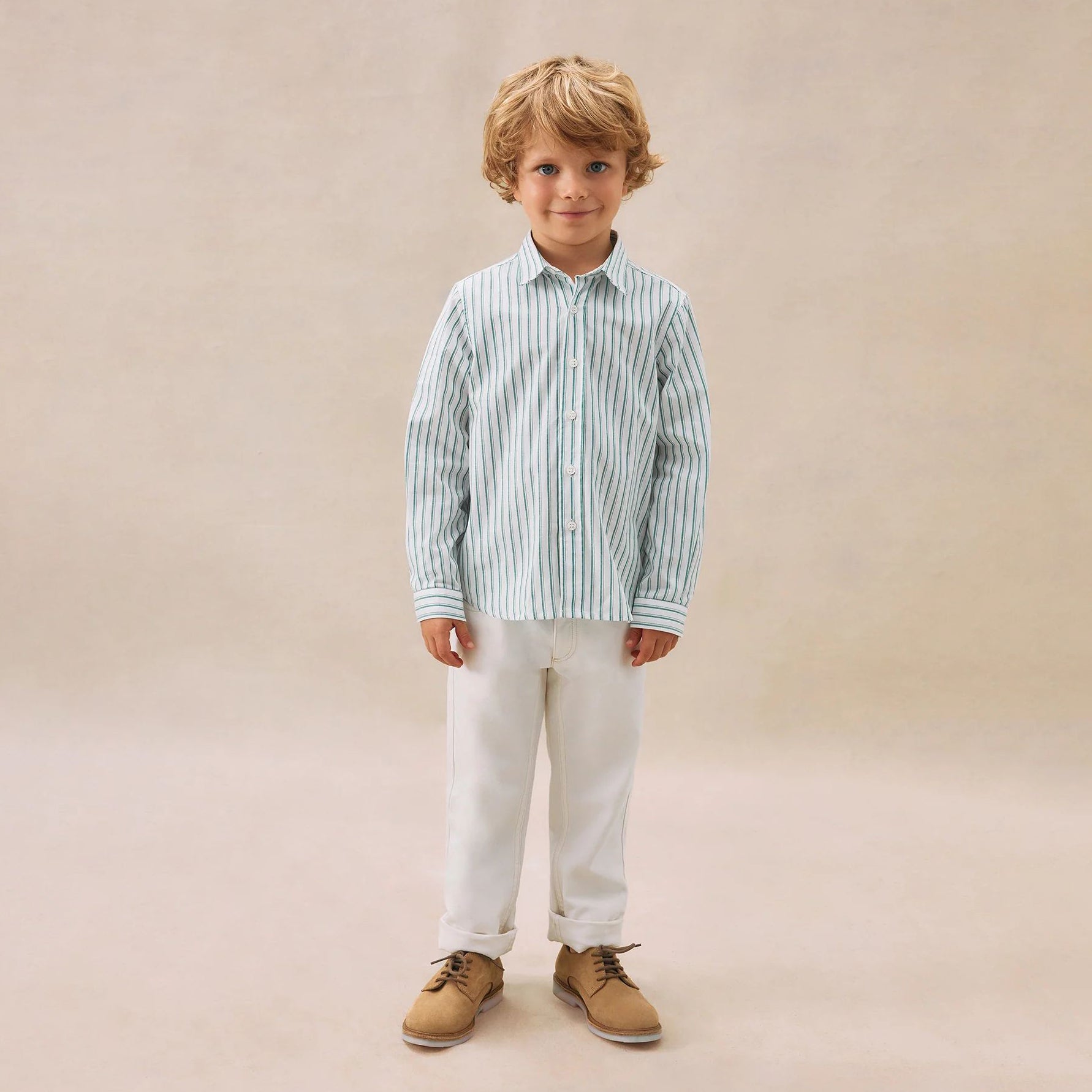 Boys Green Stripes Cotton Shirt