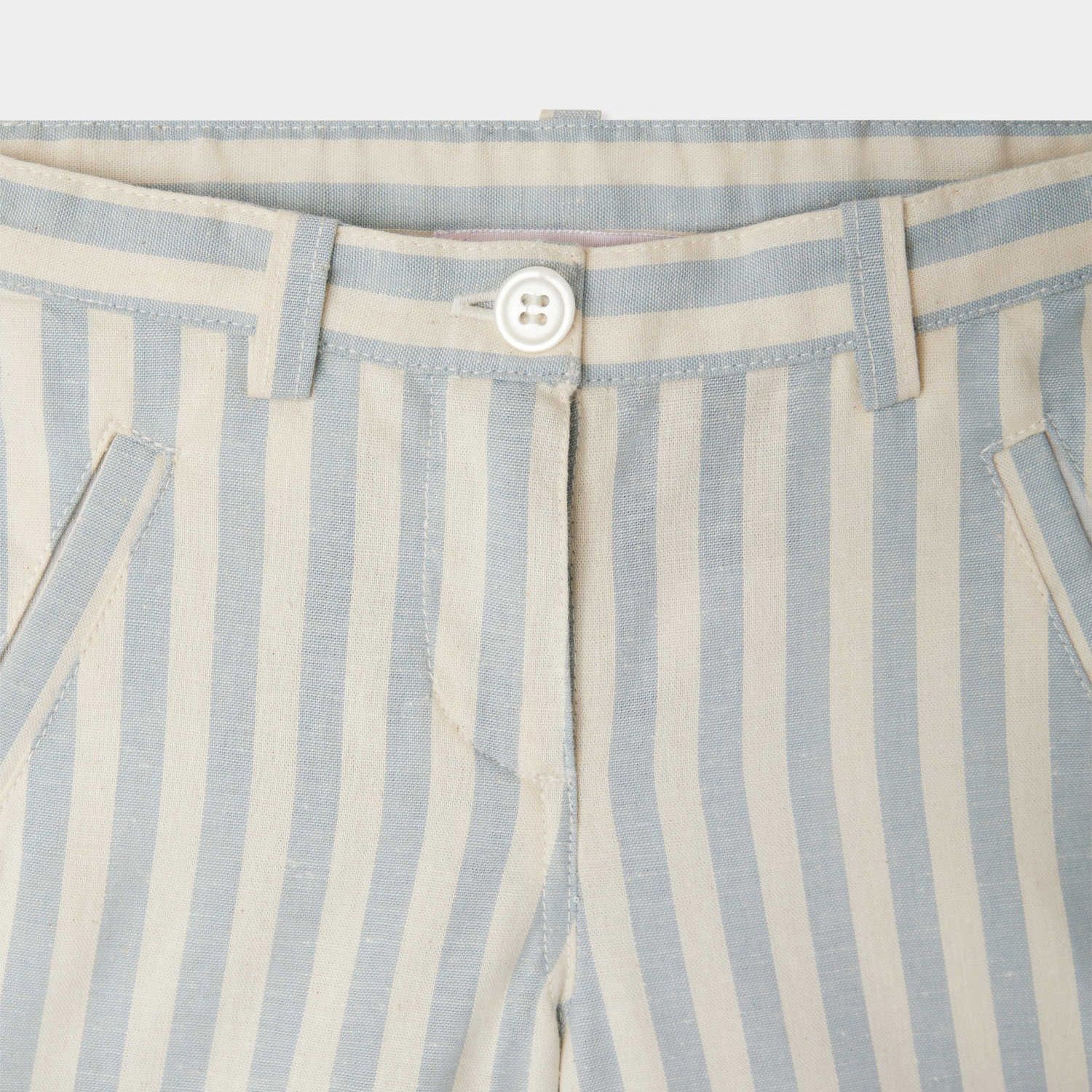 Girls Light Blue Stripes Cotton Shorts