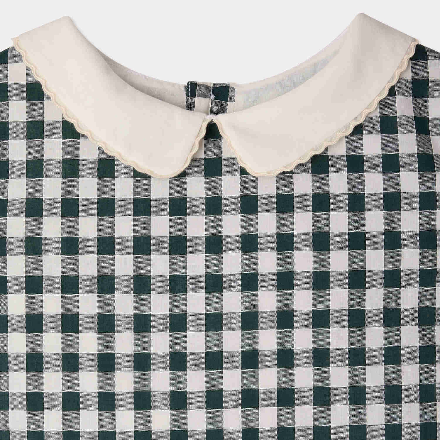 Girls Green Check Cotton Dress