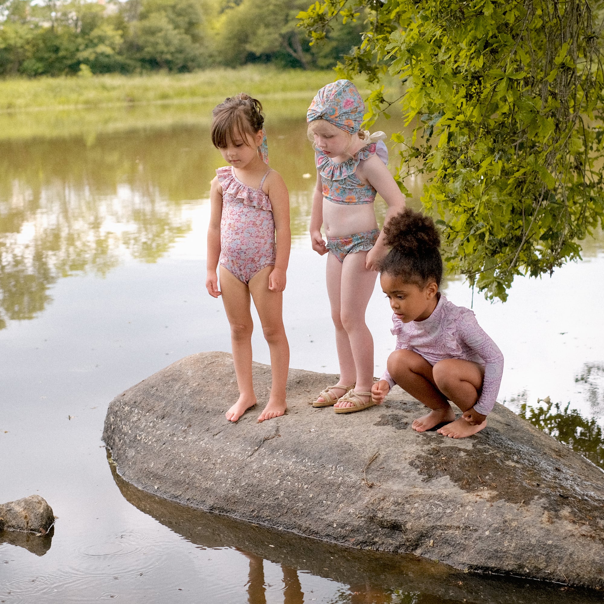 Girls Pink Flower Swimsuit