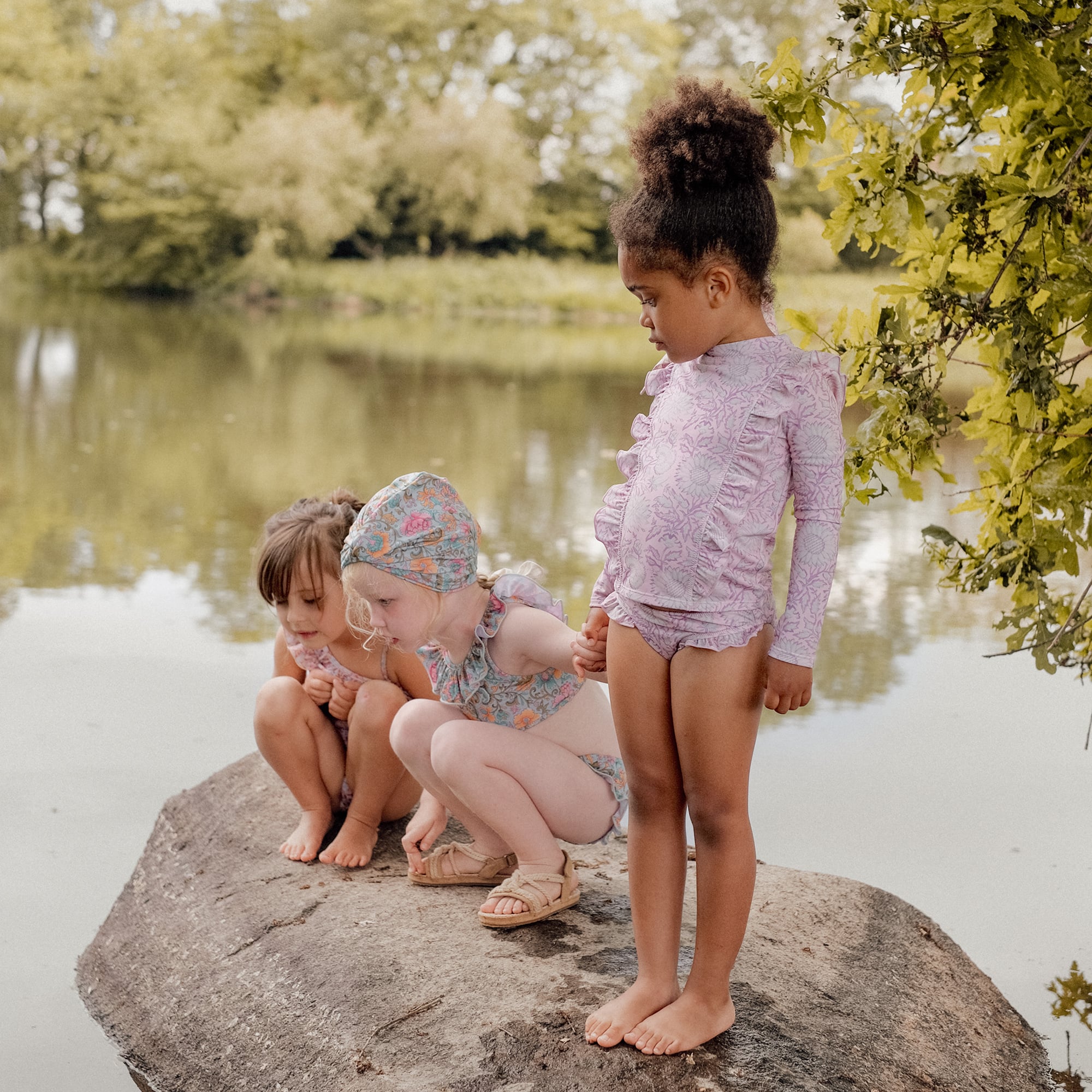 Girls Pink Flower Swimsuit