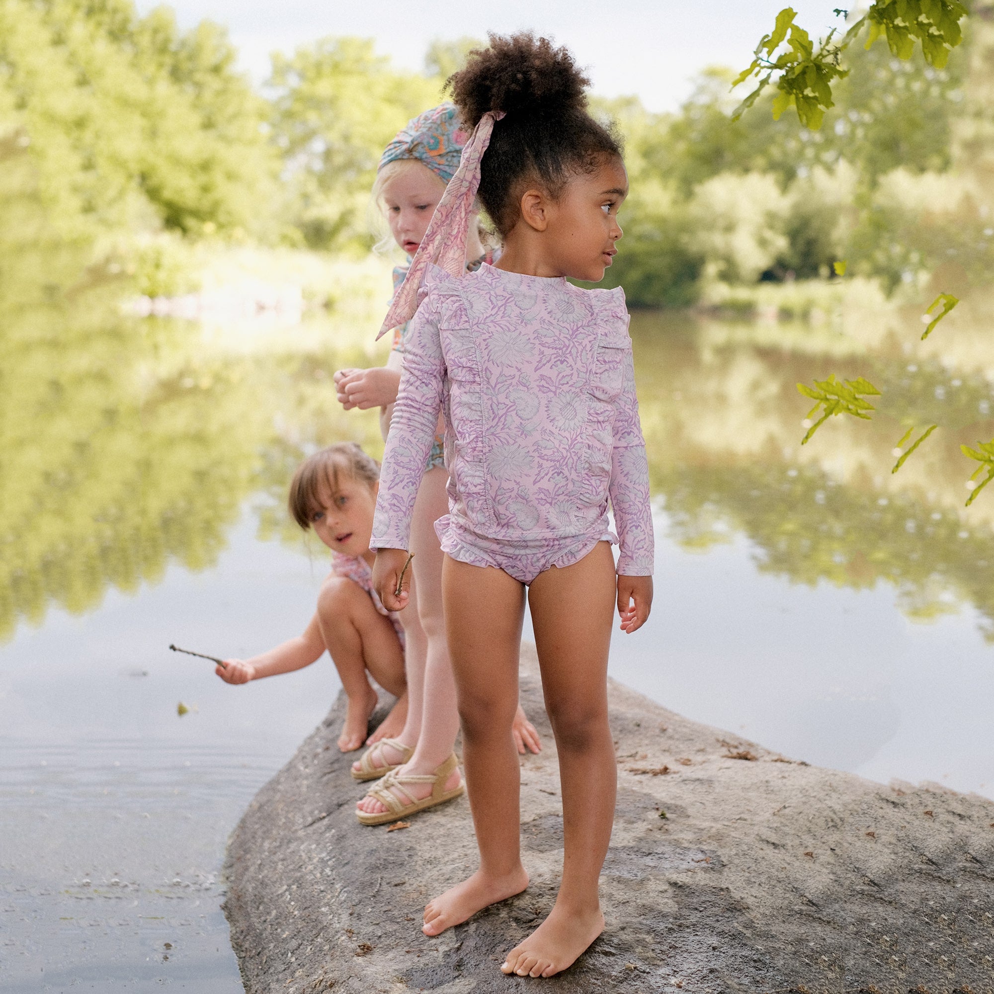 Girls Pink Flower Swimsuit