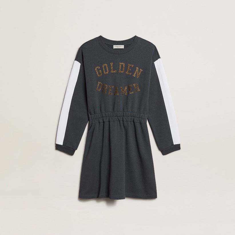 Girls Grey Logo Cotton Dress