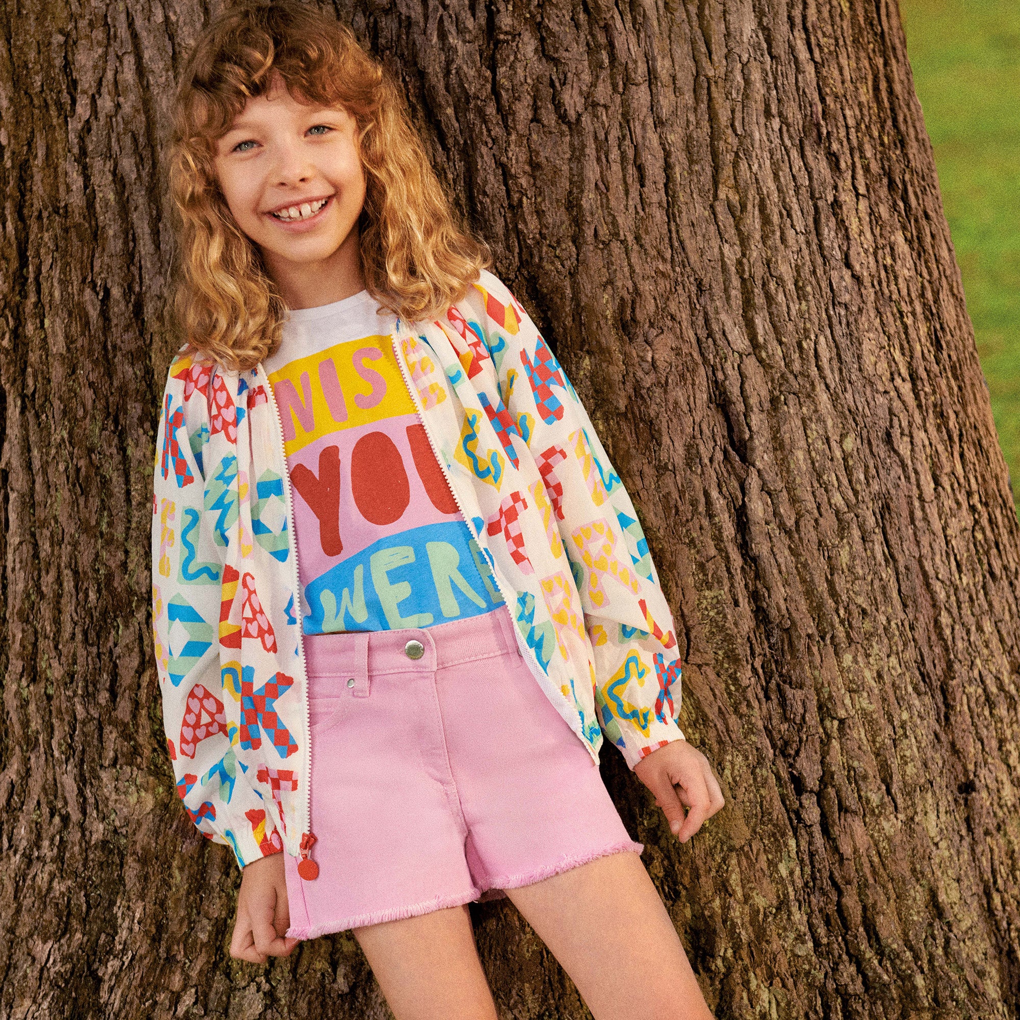 Girls Multicolor Logo Zip-Up Jacket