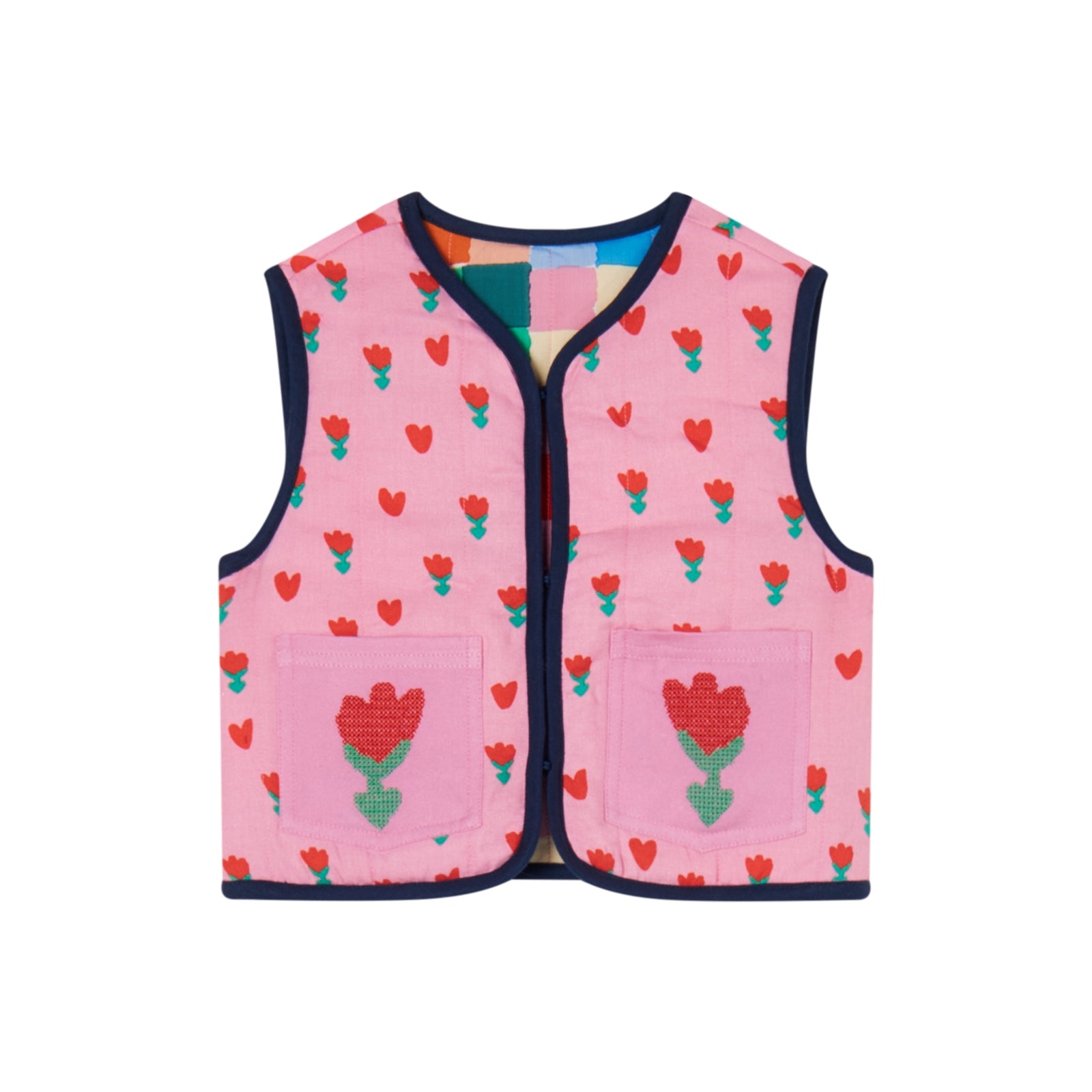 Girls Multicolor Check Reversible Gilet