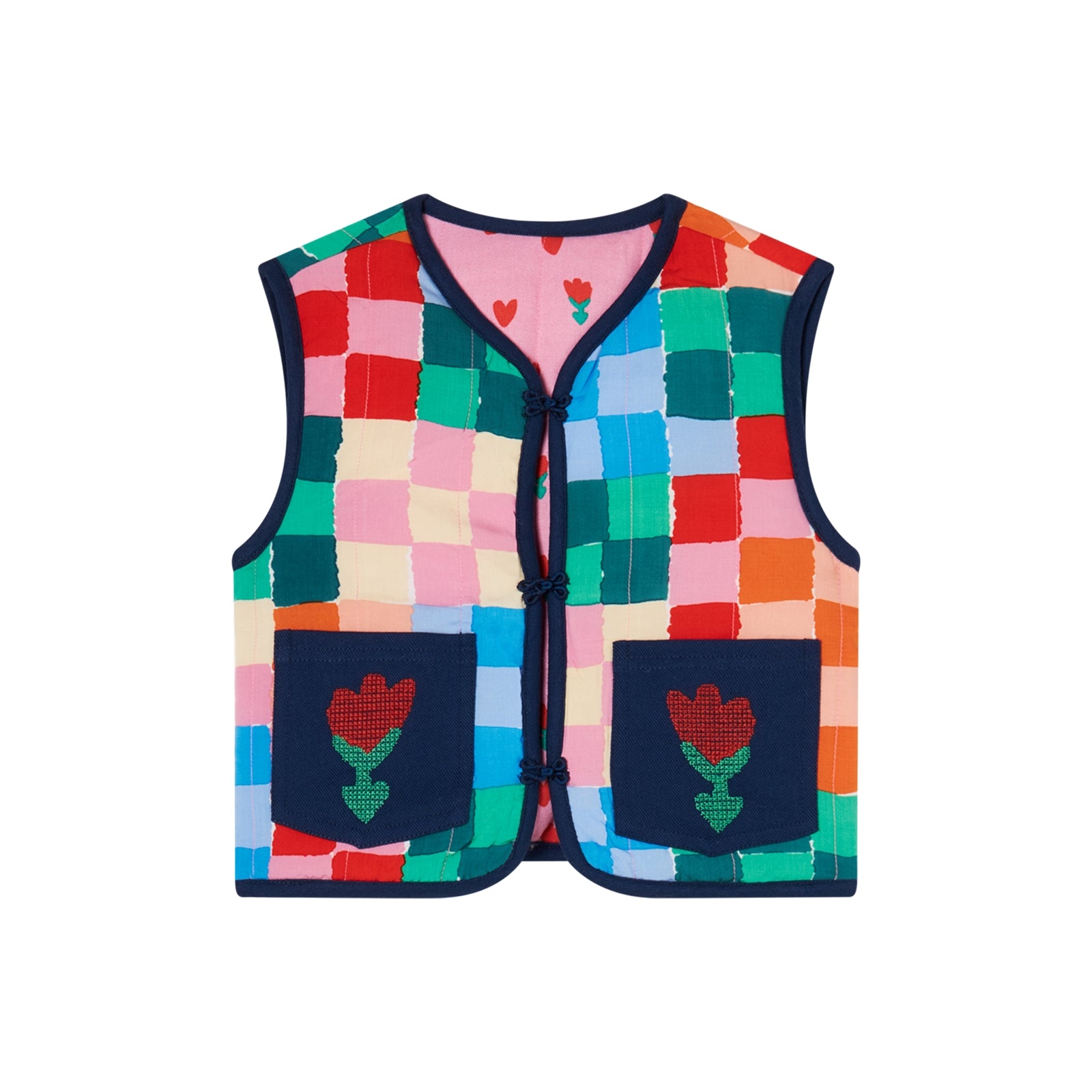 Girls Multicolor Check Reversible Gilet