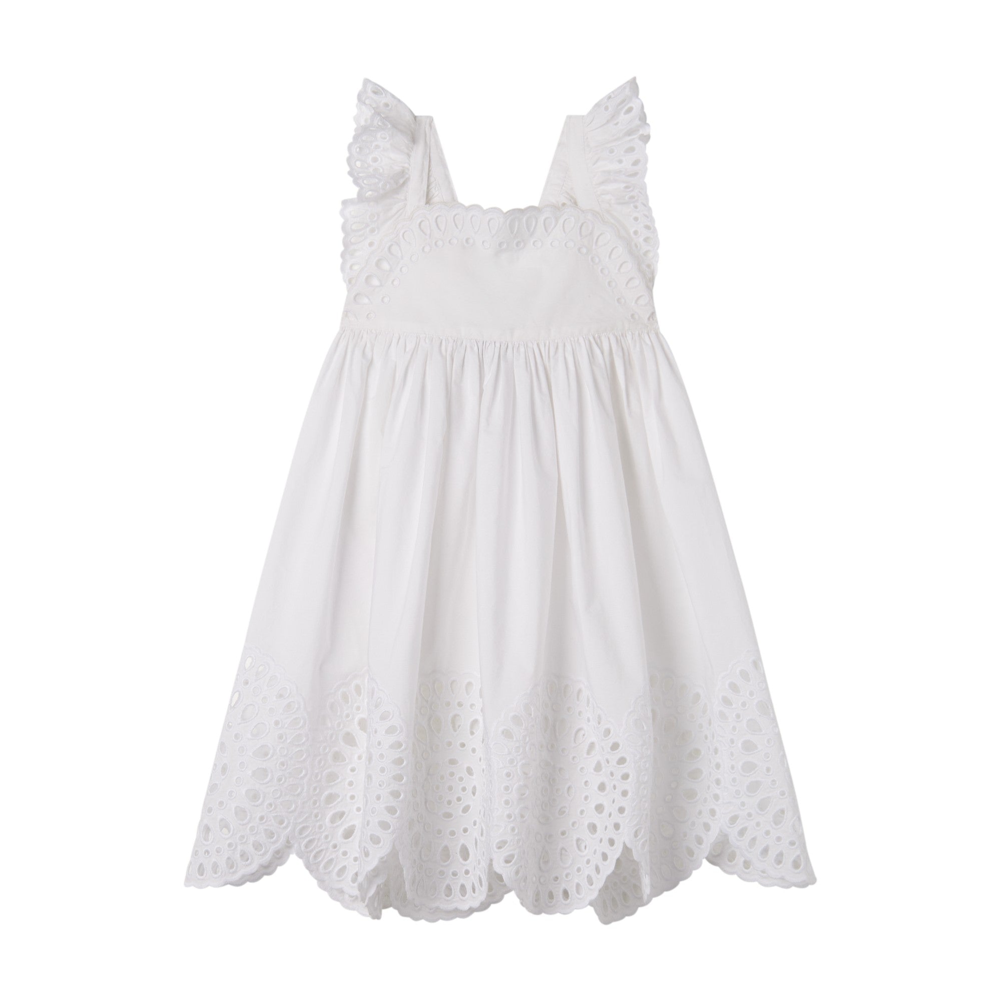 Girls White Embroidered Cotton Dress