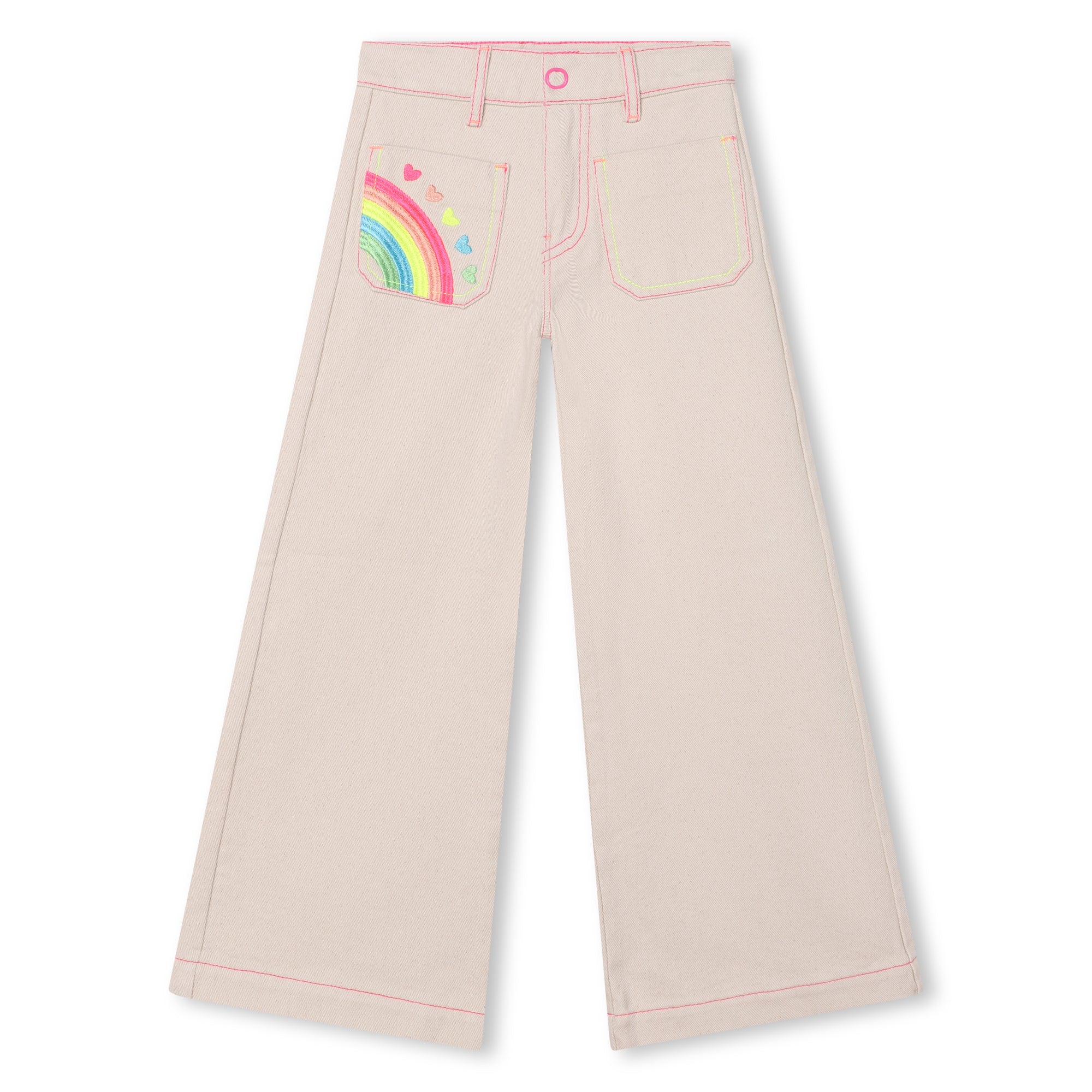 Girls White Embroidered Cotton Trousers