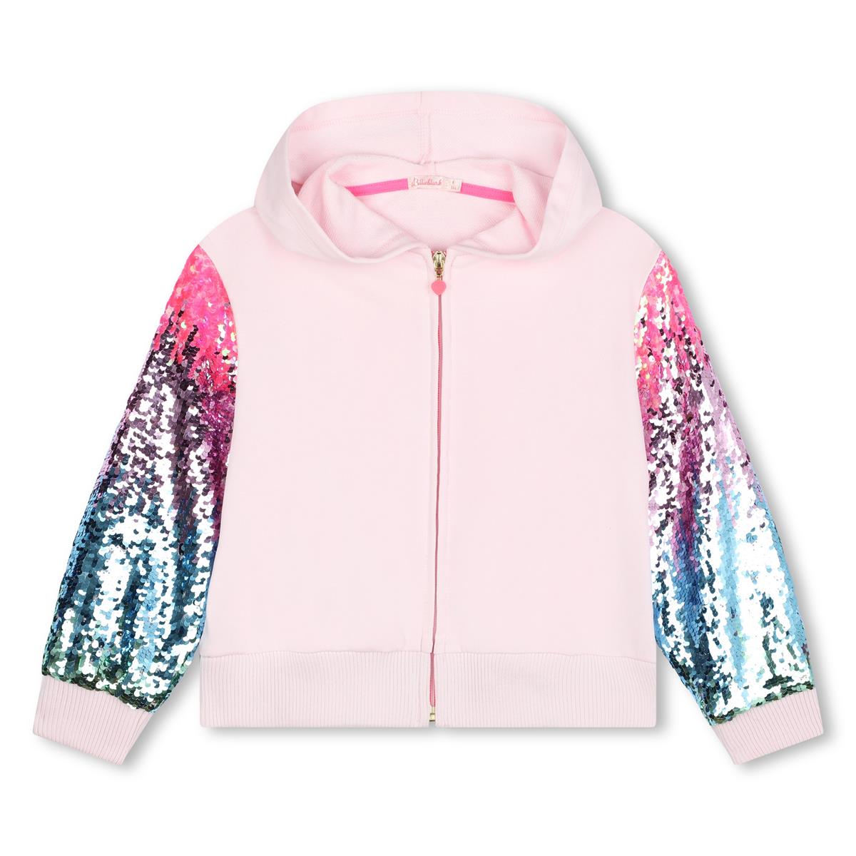 Girls Pink Sequin Zip-Up Cotton Top