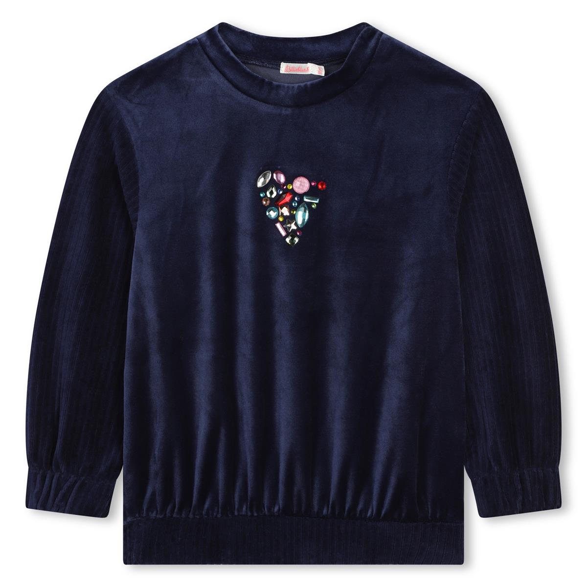 Girls Dark Blue Velvet Sweatshirt