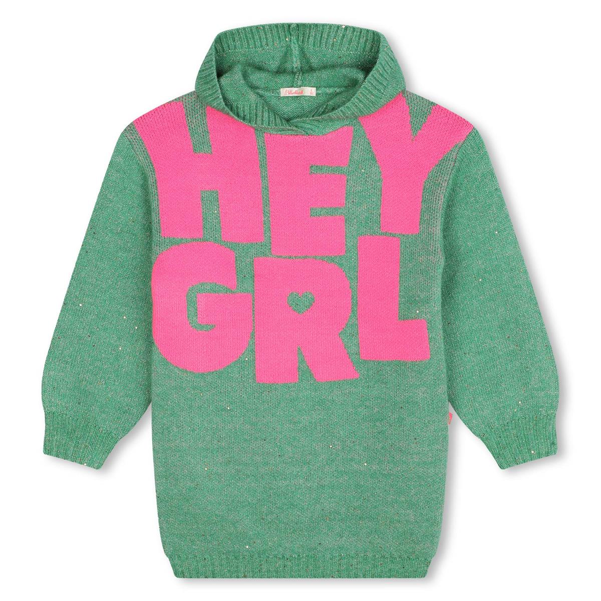 Girls Green Hooded Knit Dress