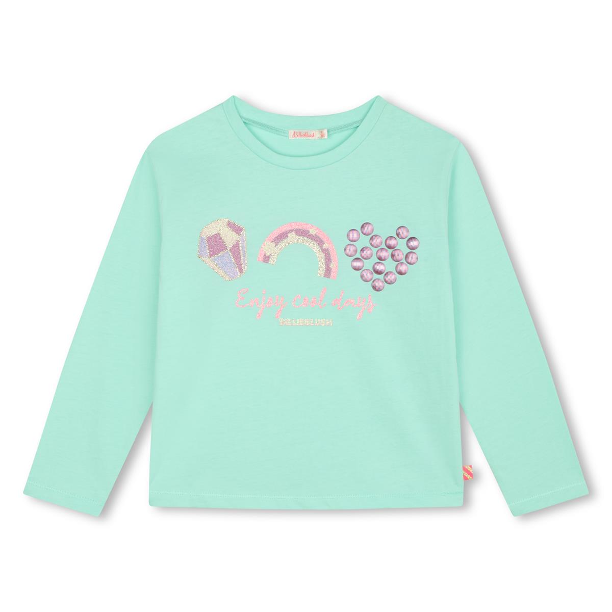 Girls Cyan Cotton T-Shirt