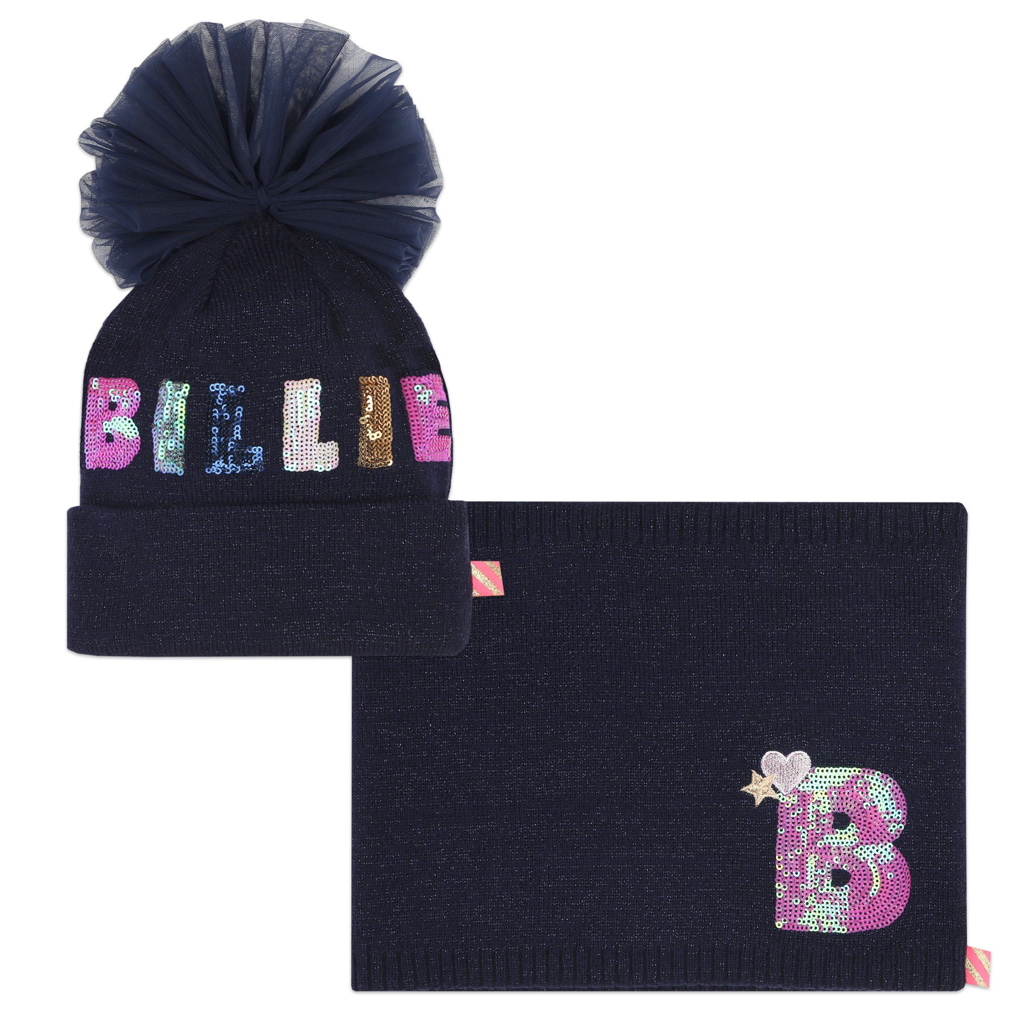 Girls Navy Sequin Hat & Scarf Set