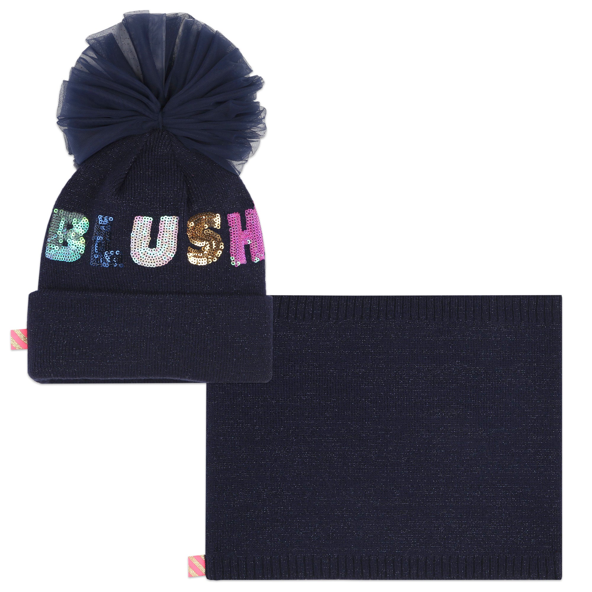 Girls Navy Sequin Hat & Scarf Set