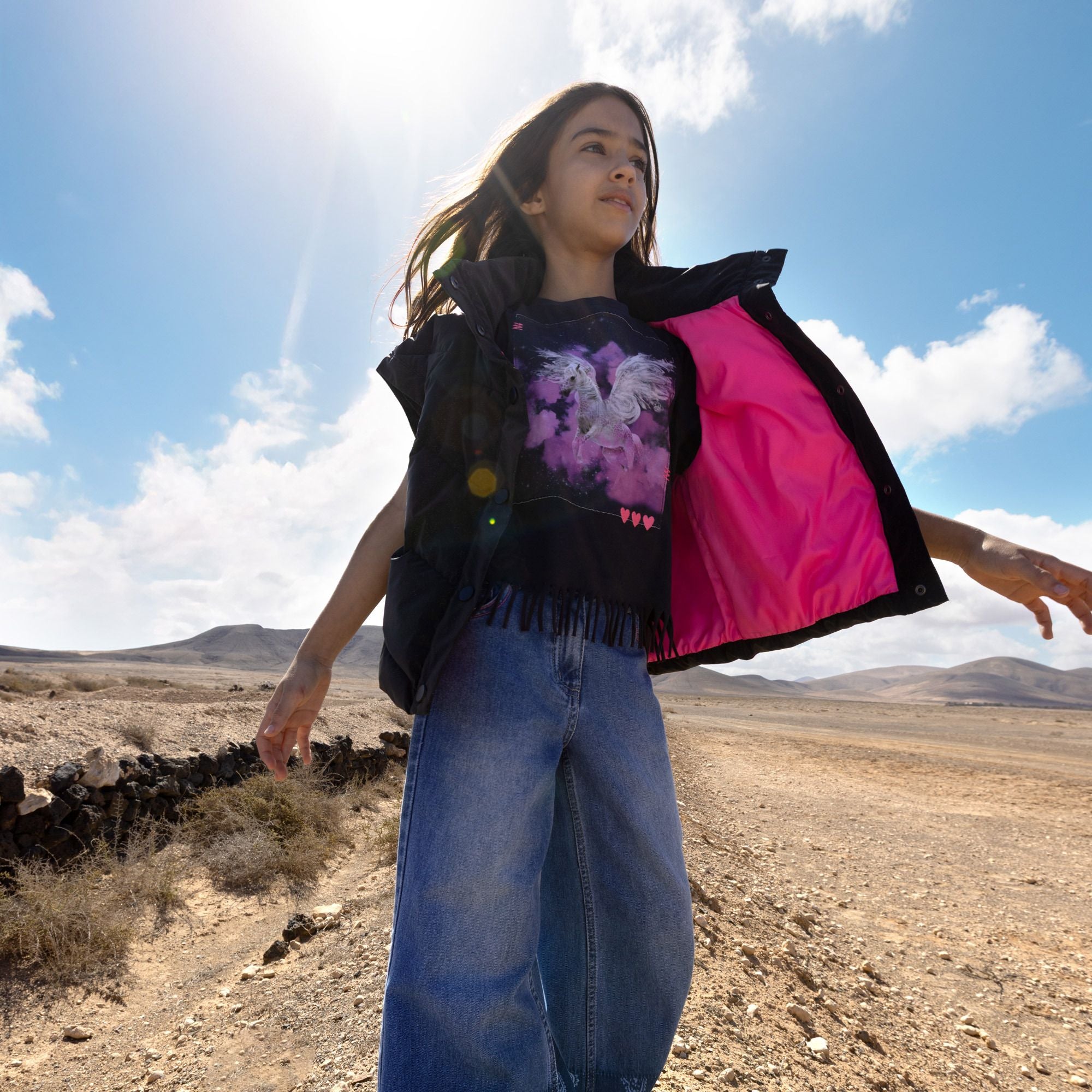 Girls Dark Grey Printed Cotton T-Shirt