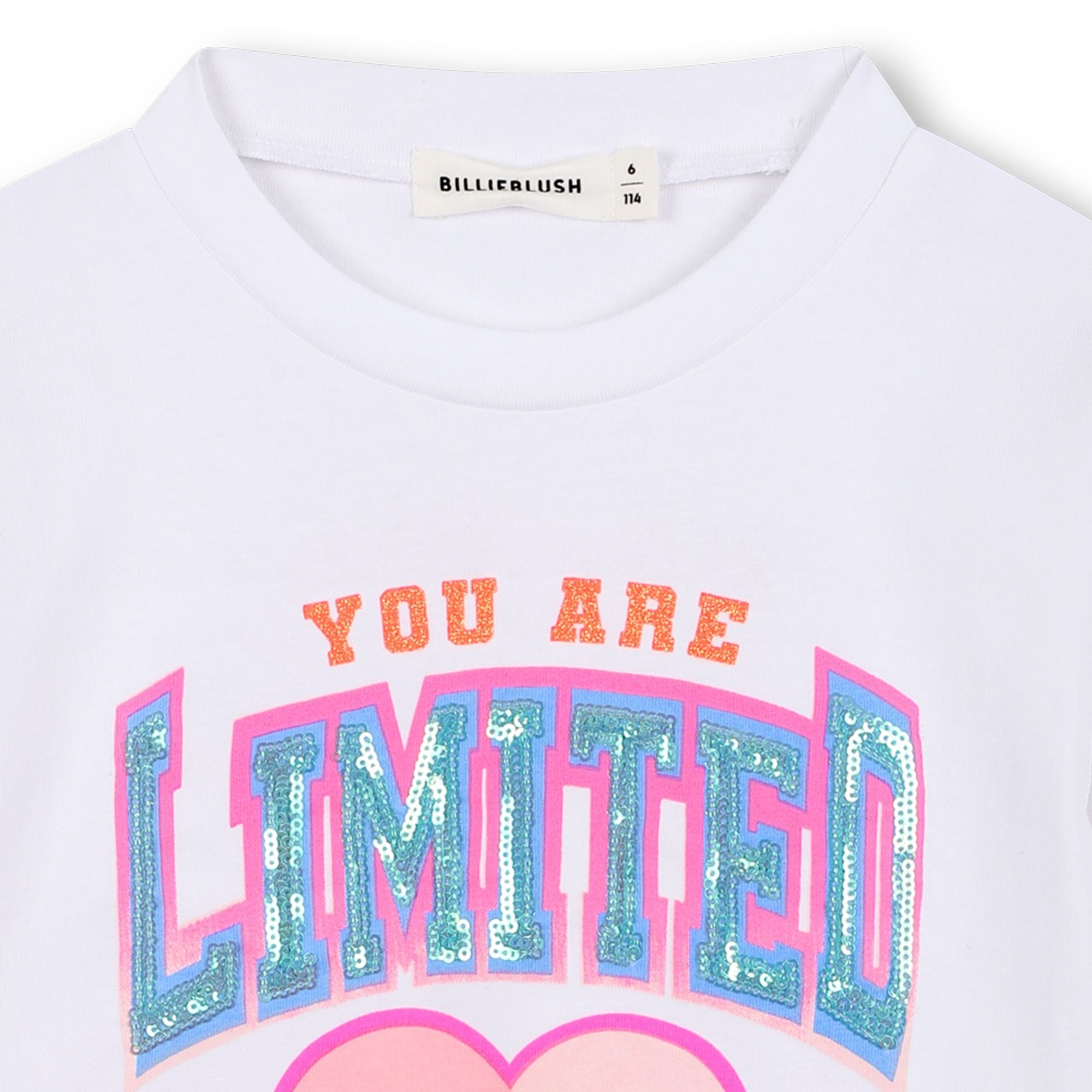 Girls White Sequin Cotton T-Shirt
