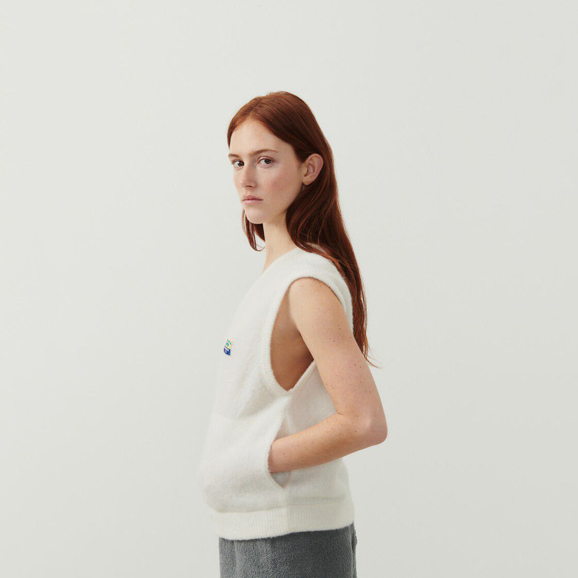Women White Wool Gilet