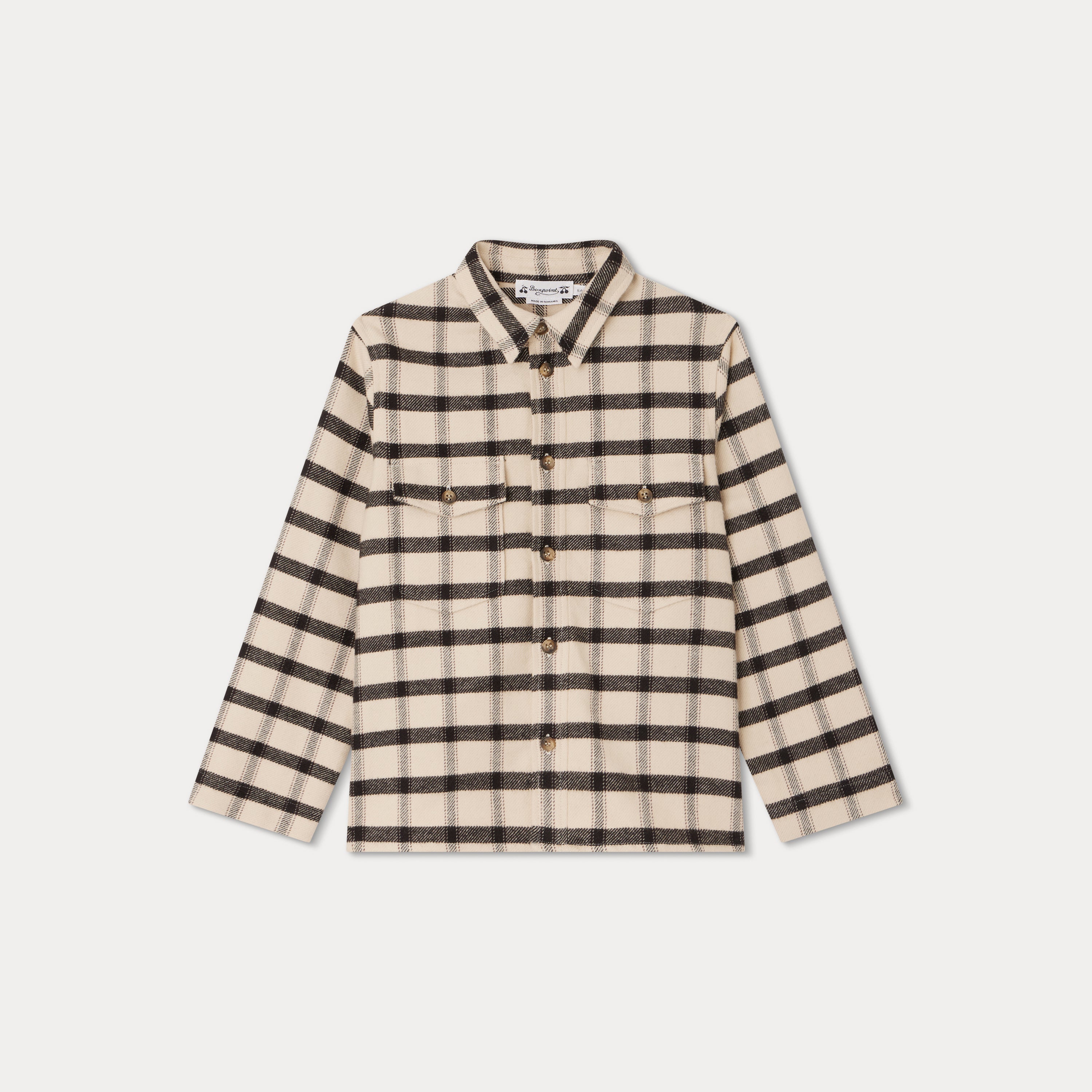 Boys Beige Check Cotton Shirt