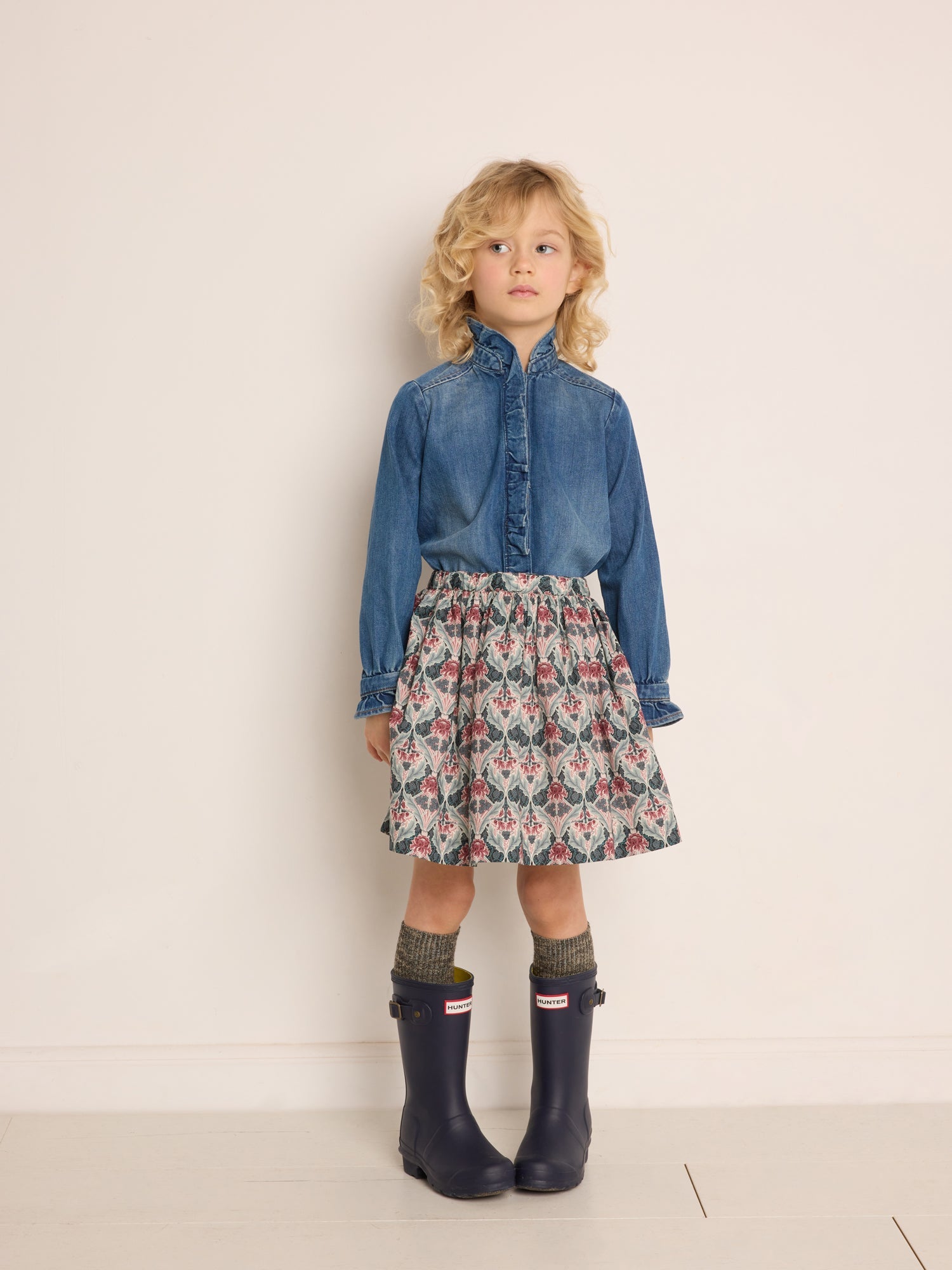 Girls Green Flower Cotton Skirt