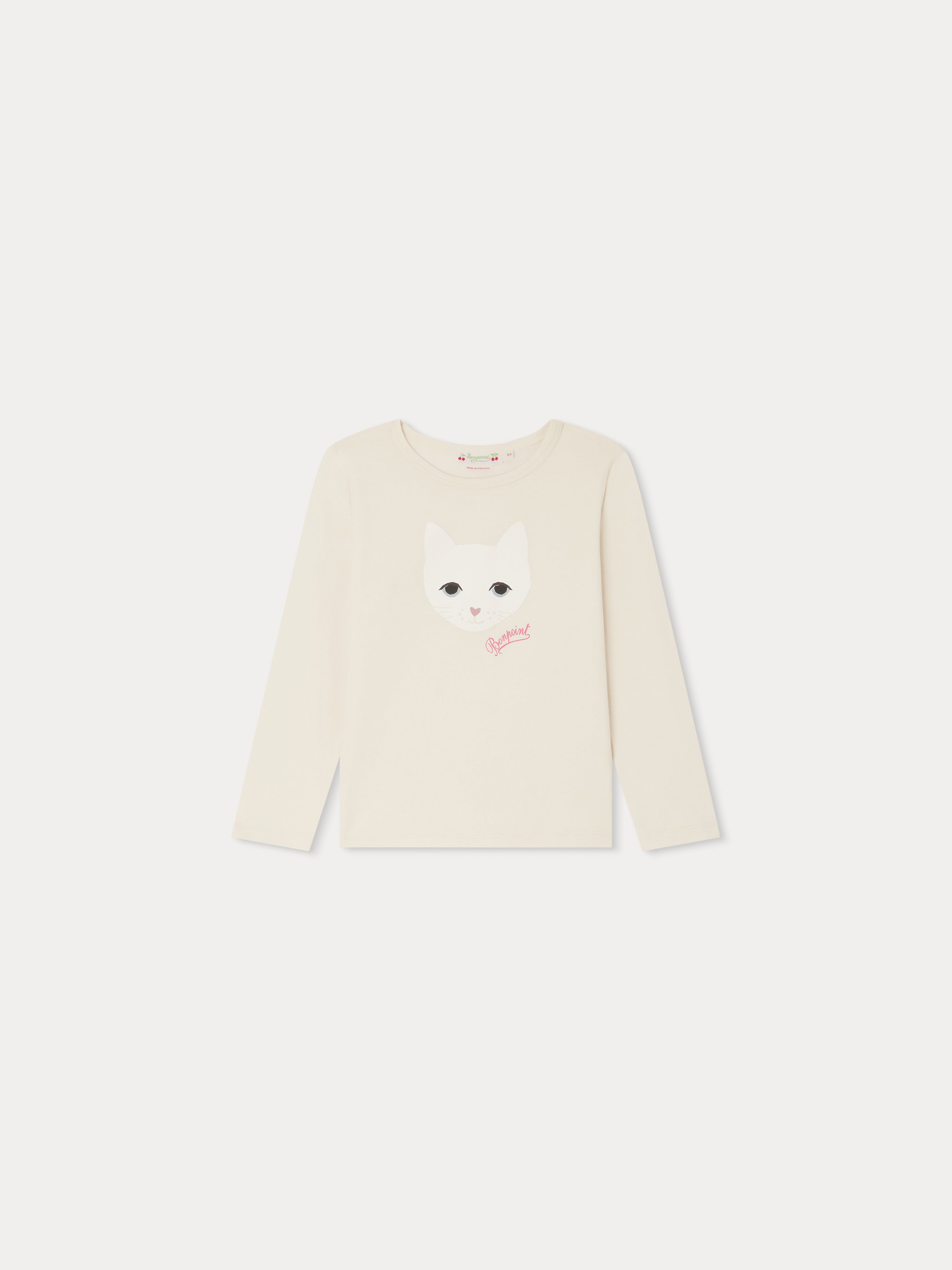 Girls White Cat Cotton T-Shirt